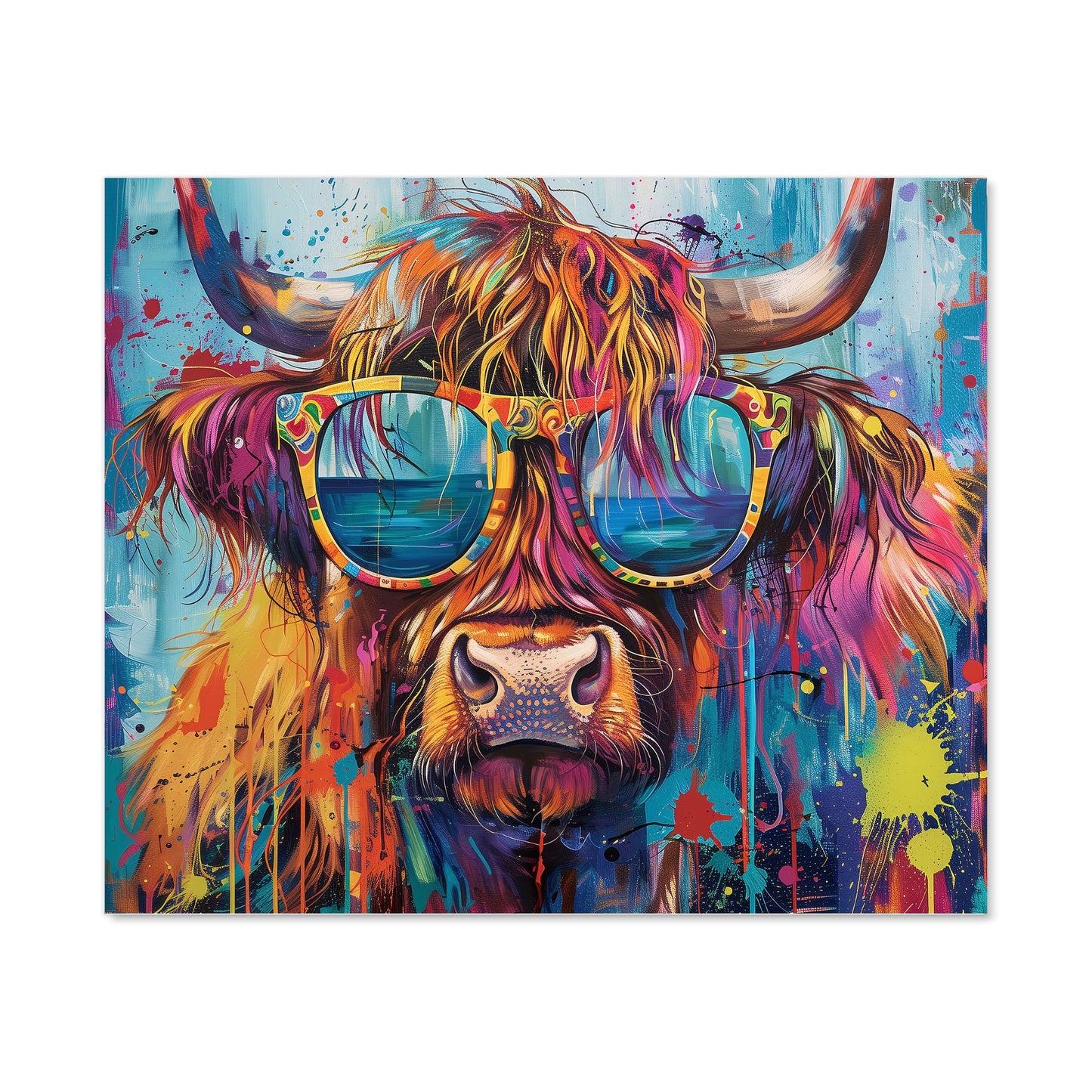 Splashart Highland Cow With Glasses Kitchen Splashback