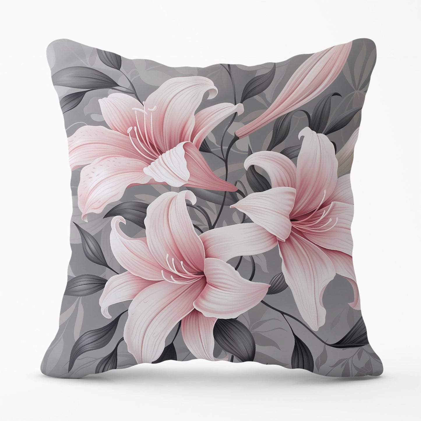 Pink Lilies On Grey Cushions