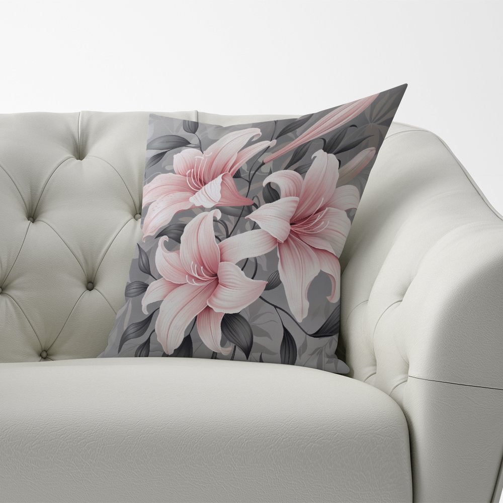 Pink Lilies On Grey Cushions