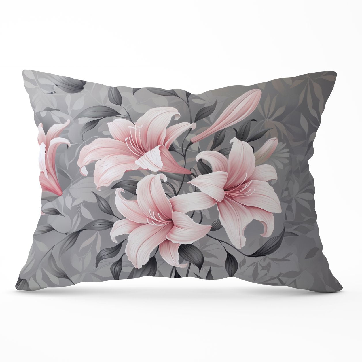 Pink Lilies On Grey Cushions