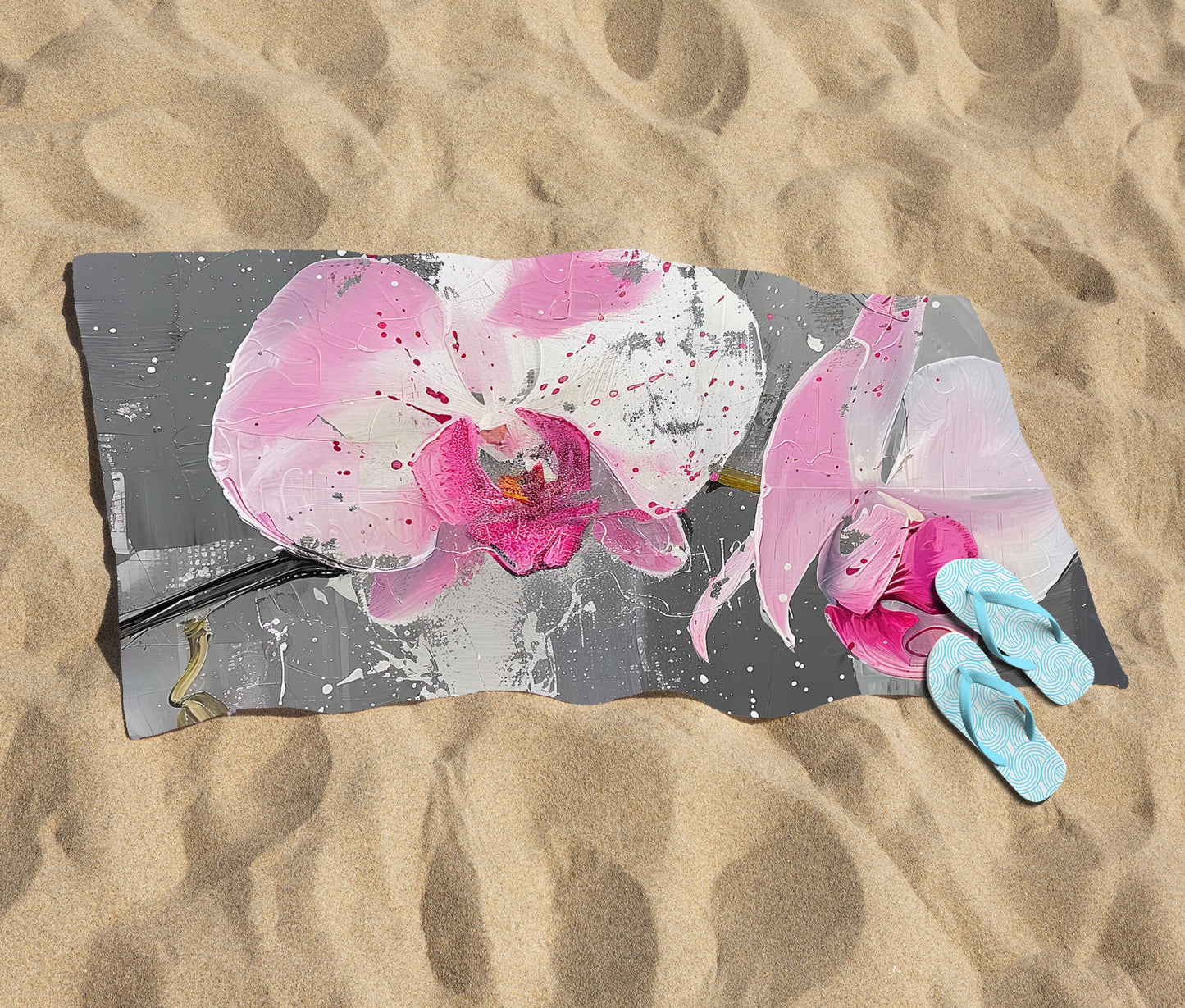Pink Orchids Splashart Beach Towel