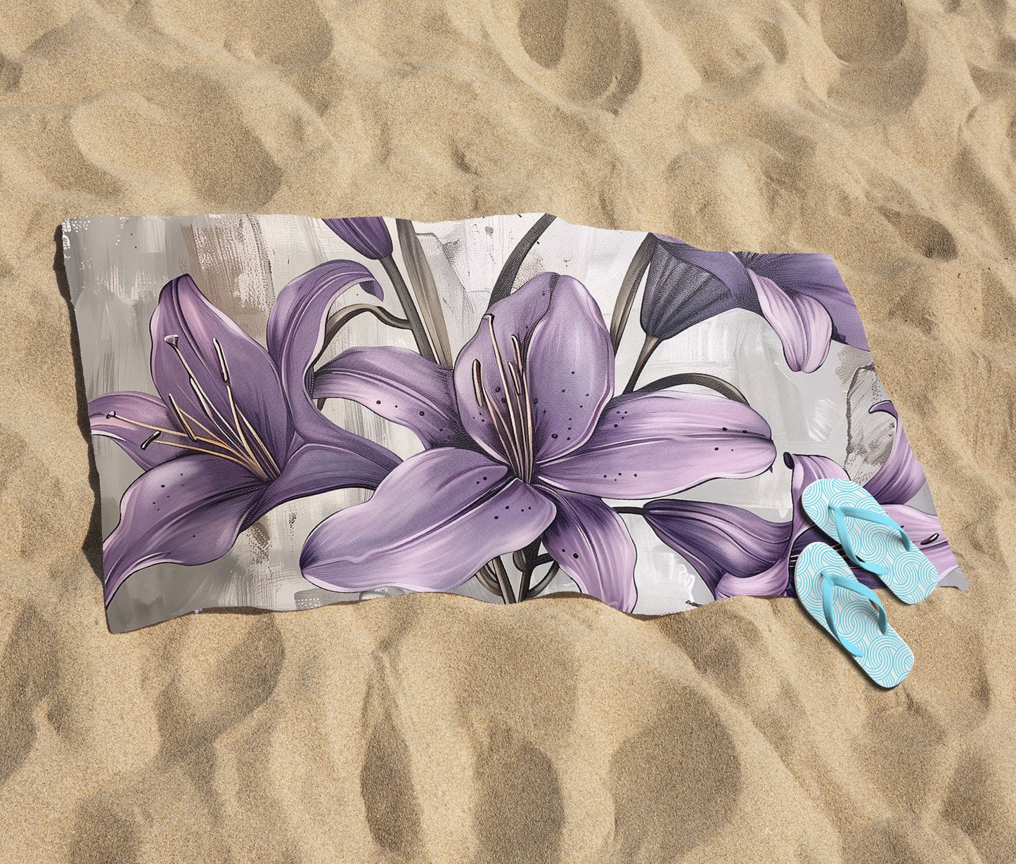 Purple Lilies In Bloom Beach Towel