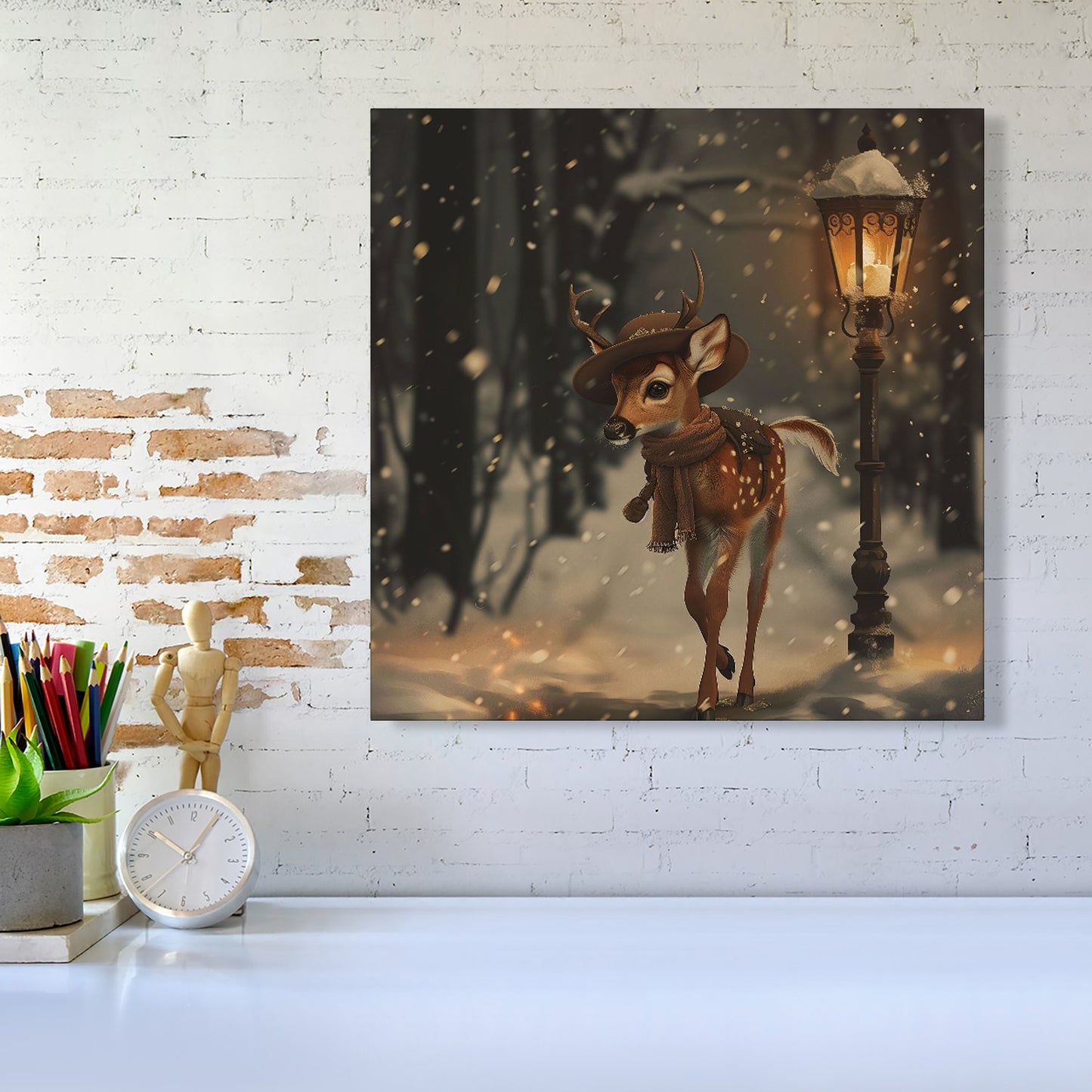 Fawn In A Snowy Scene Canvas