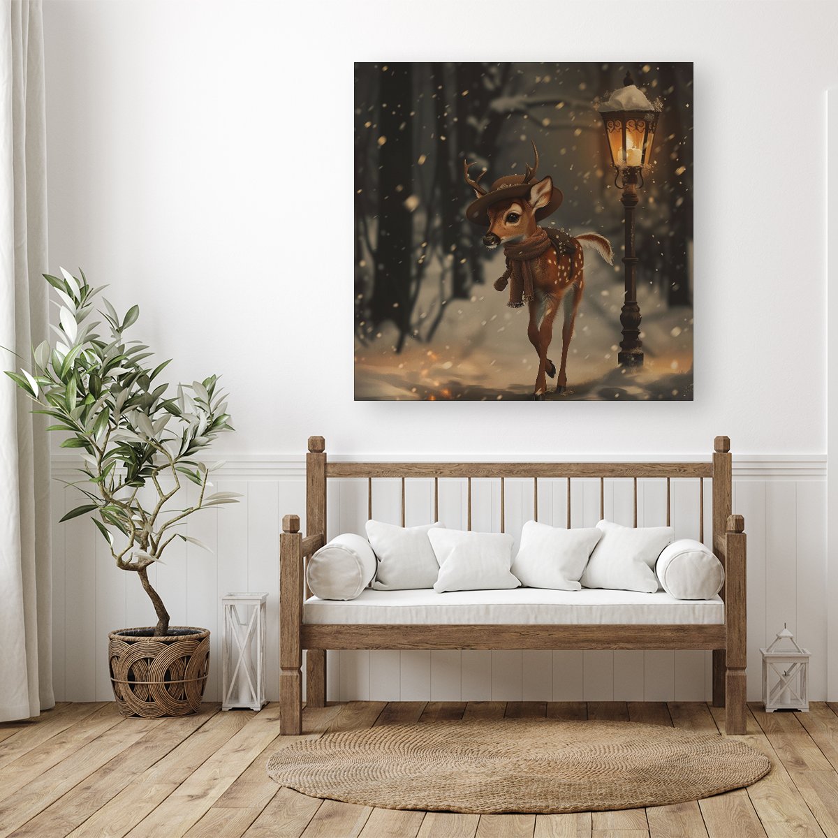 Fawn In A Snowy Scene Canvas