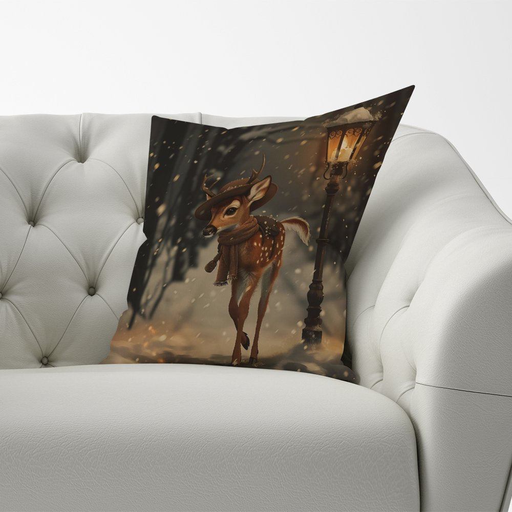 Fawn In A Snowy Scene Cushions