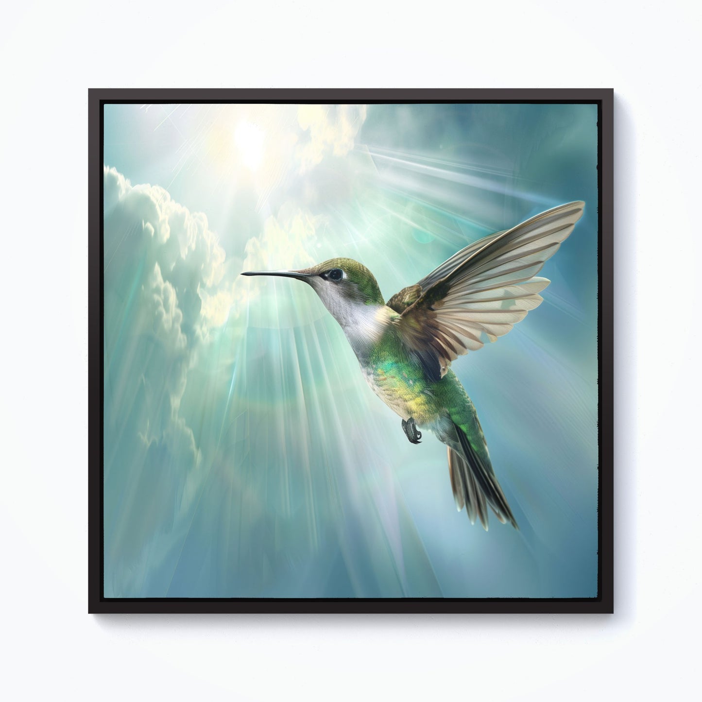 Hummingbird In A Beautiful Sky Framed Canvas
