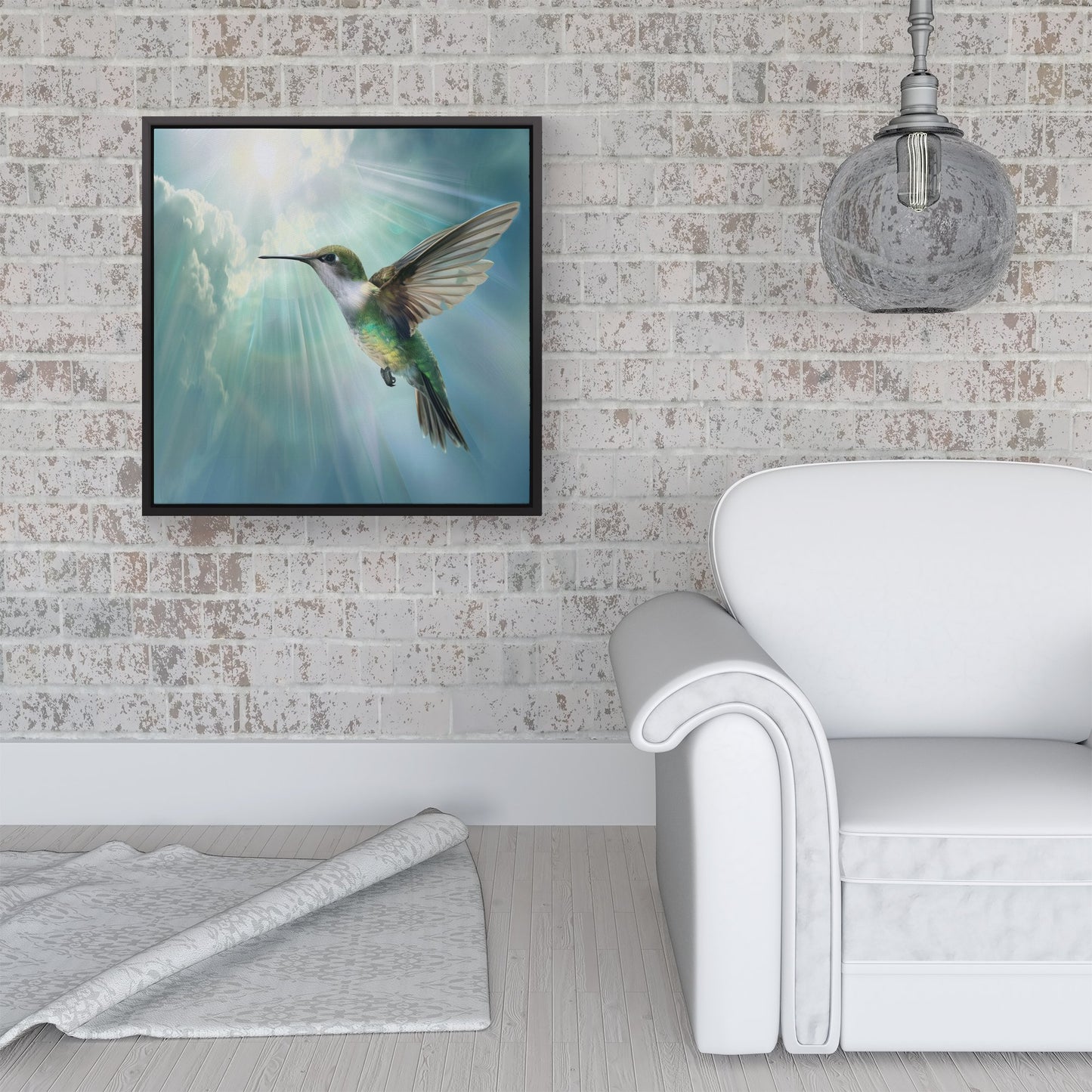 Hummingbird In A Beautiful Sky Framed Canvas
