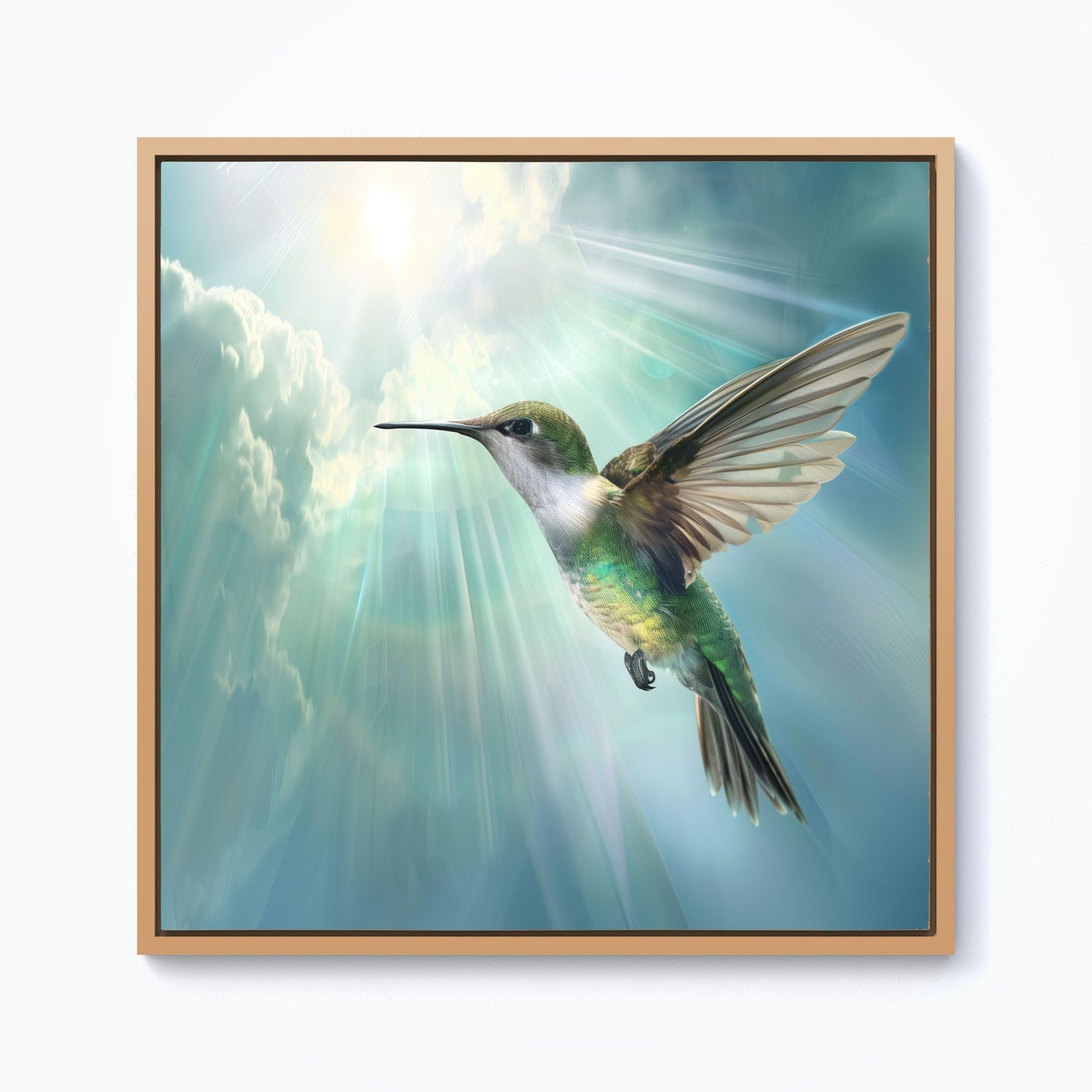 Hummingbird In A Beautiful Sky Framed Canvas
