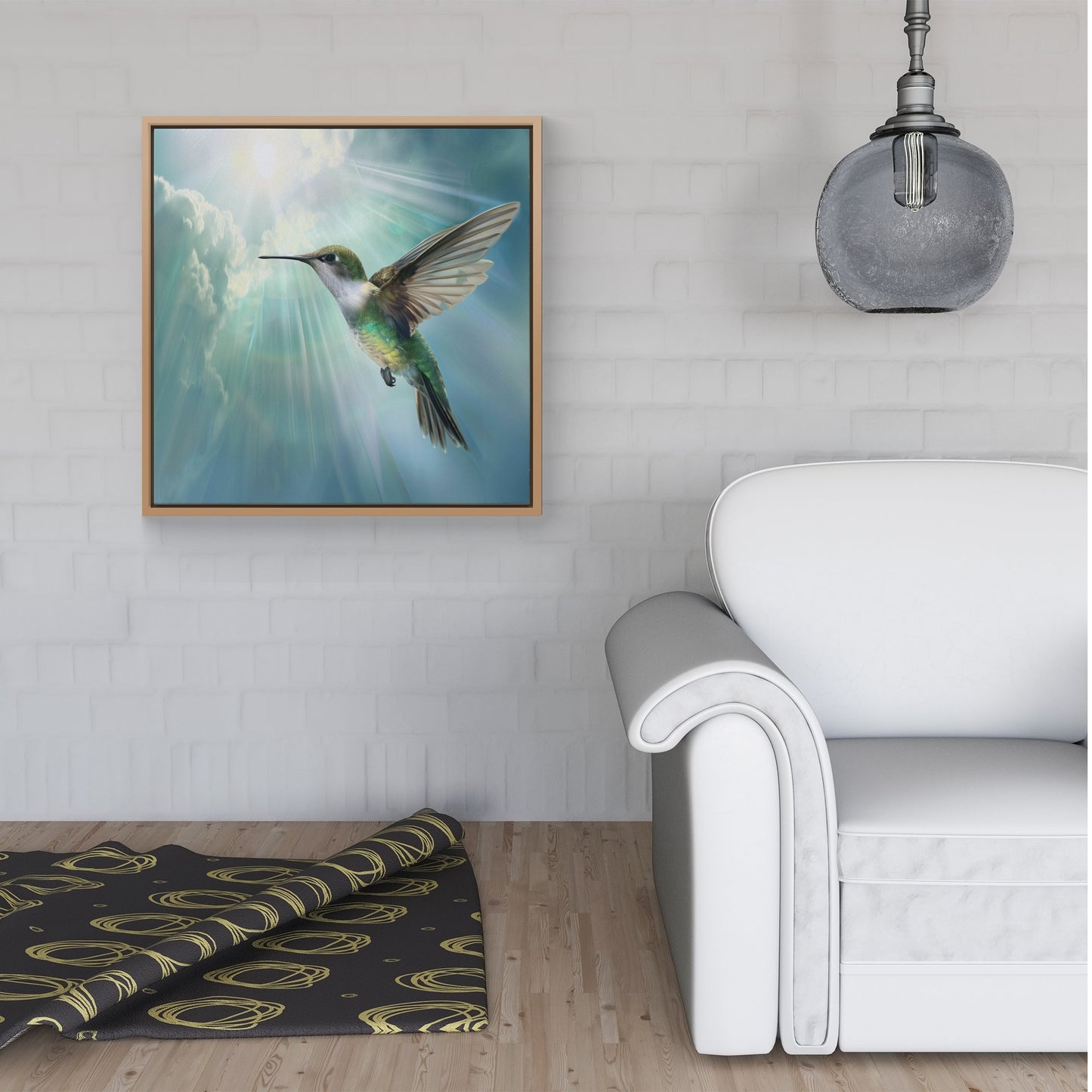 Hummingbird In A Beautiful Sky Framed Canvas