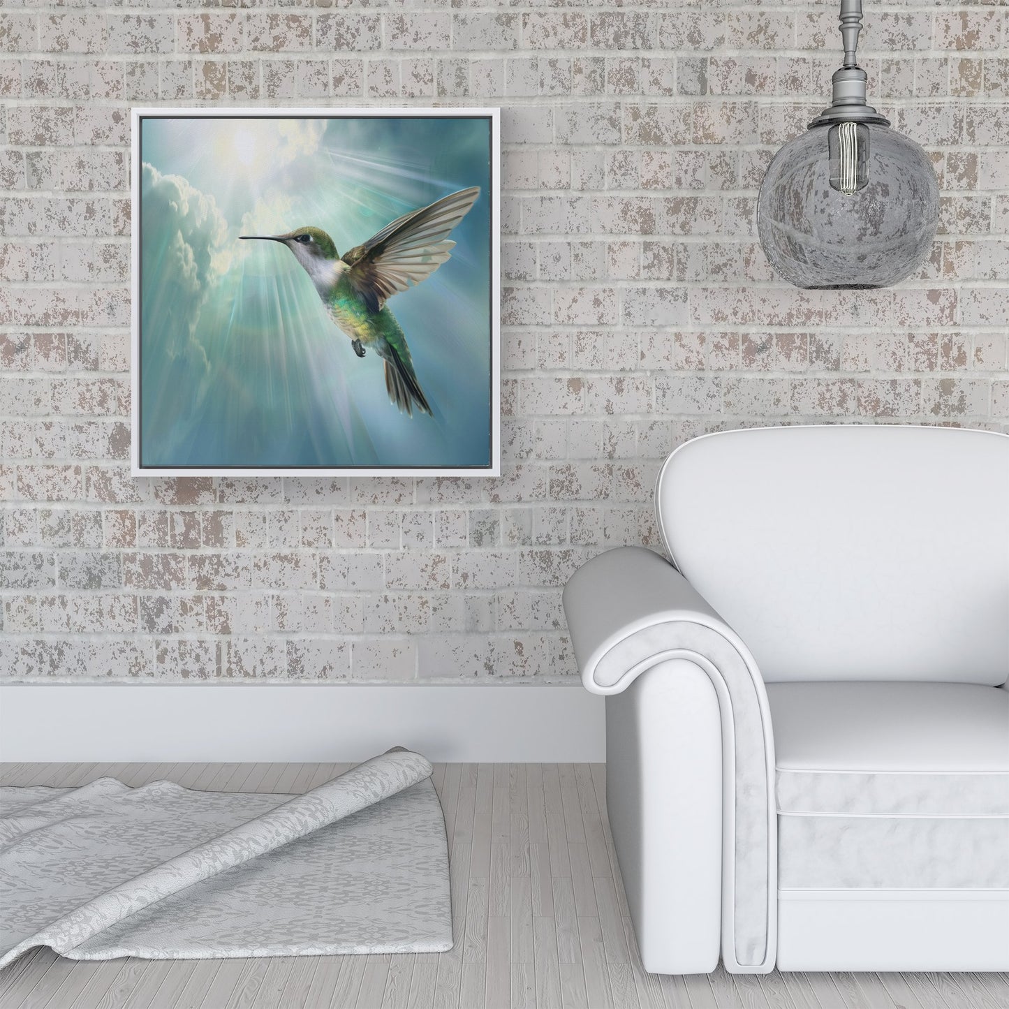 Hummingbird In A Beautiful Sky Framed Canvas
