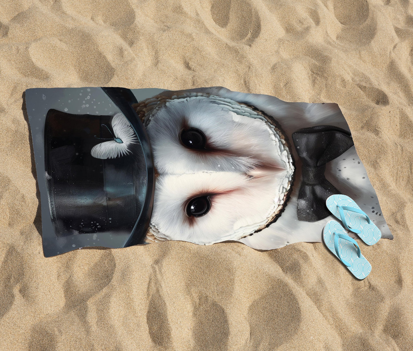 Owl In A Top Hat Beach Towel