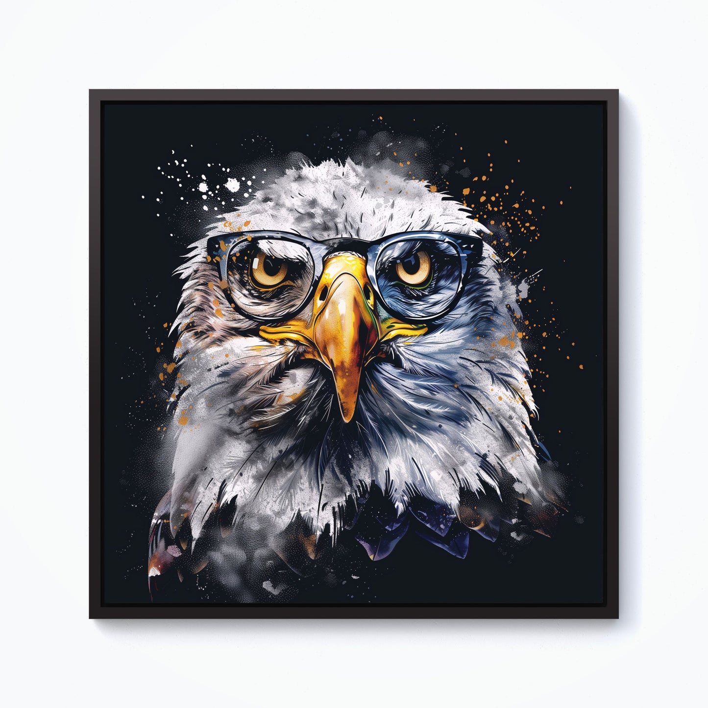 Eagle In Glasses Splashart Framed Canvas