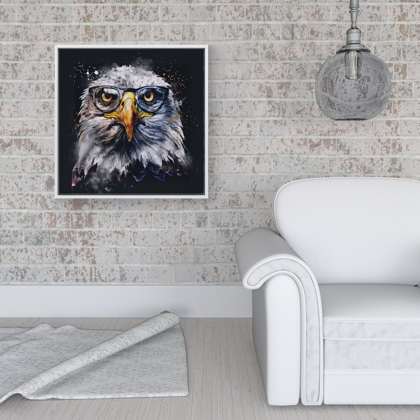 Eagle In Glasses Splashart Framed Canvas