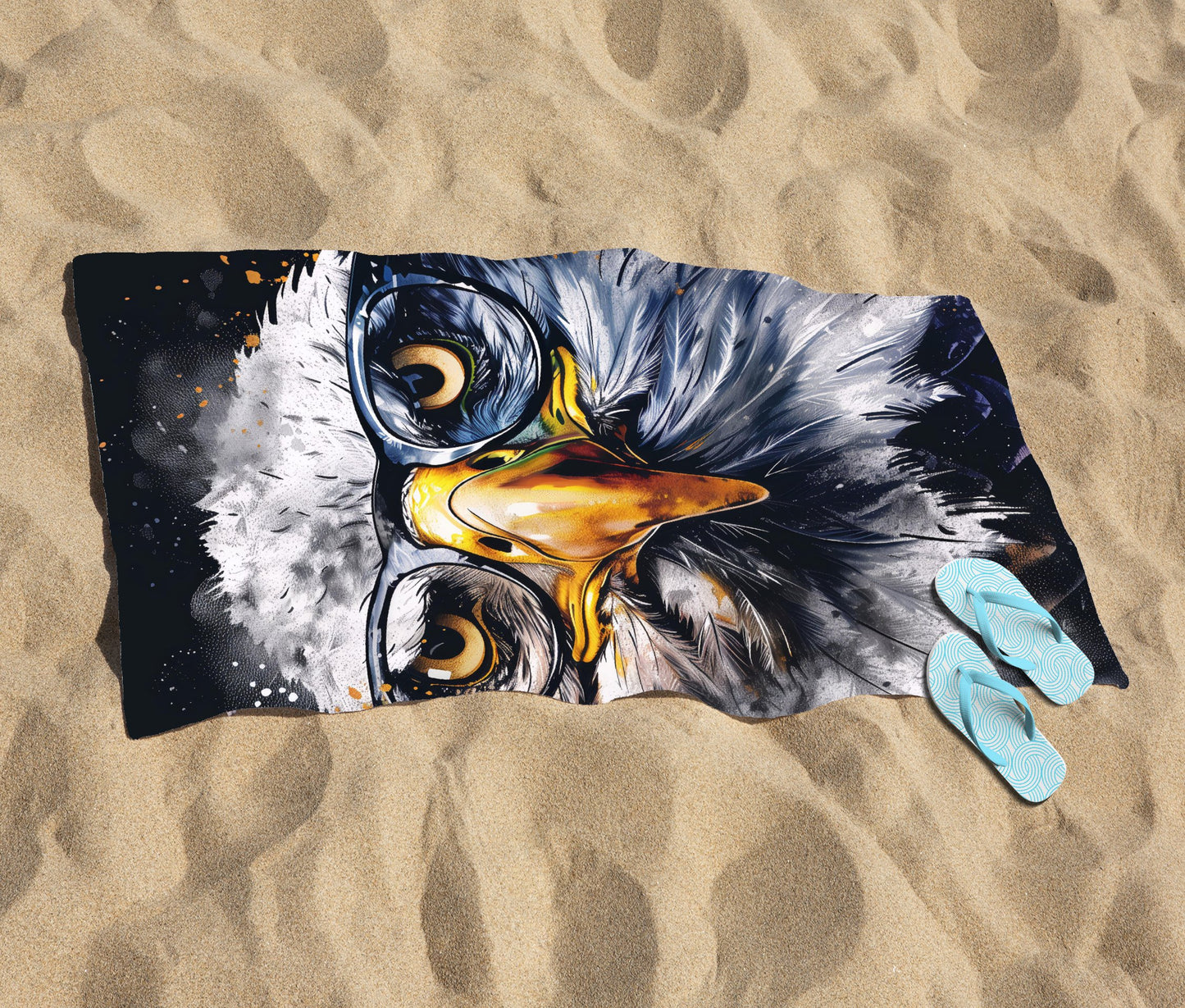 Eagle In Glasses Splashart Beach Towel