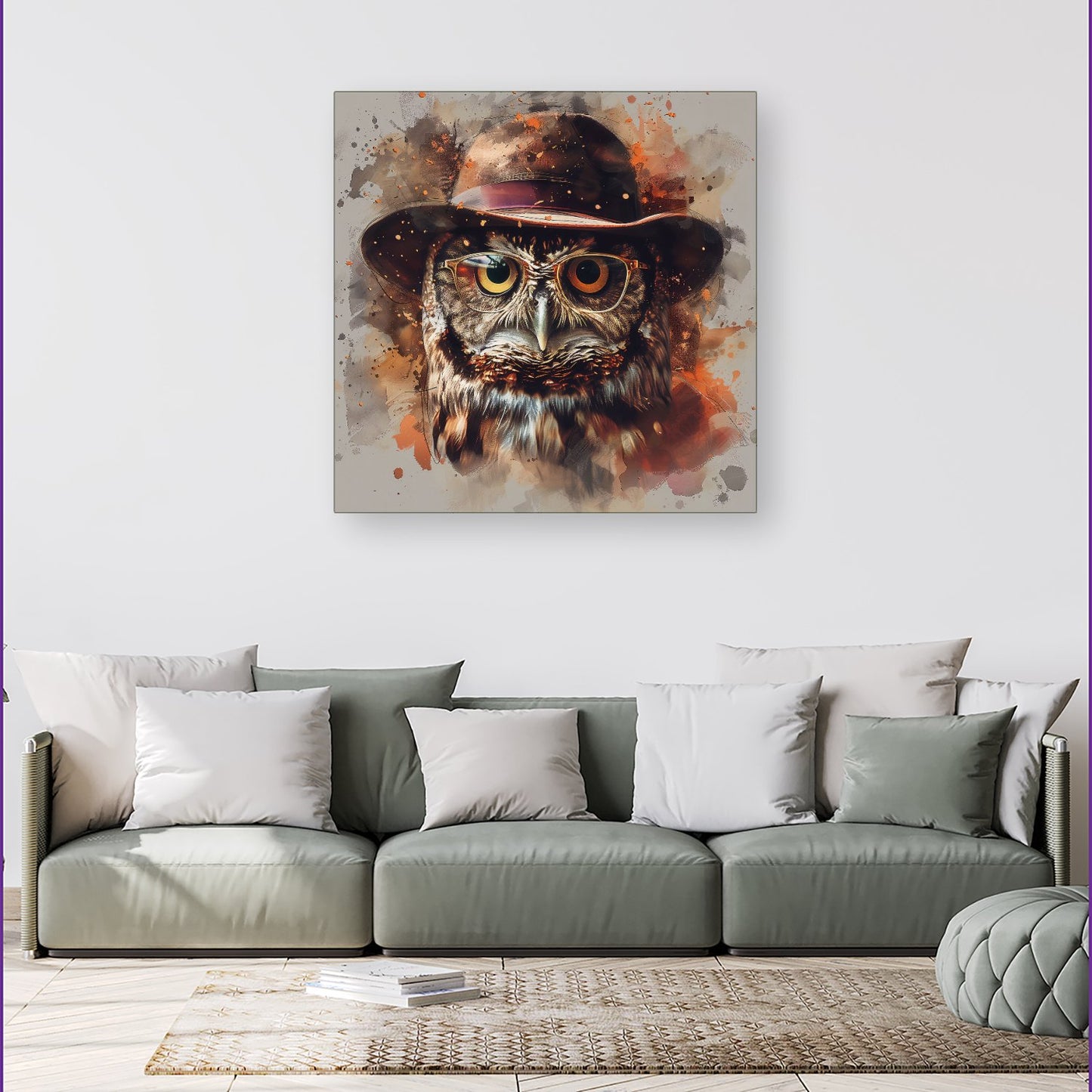 Owl With Hat And Glasses Canvas