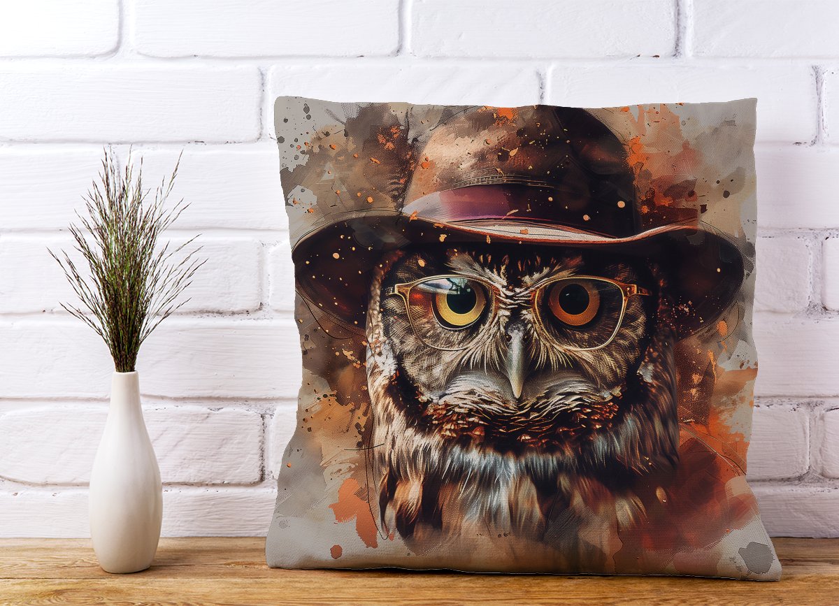 Owl With Hat And Glasses Cushions