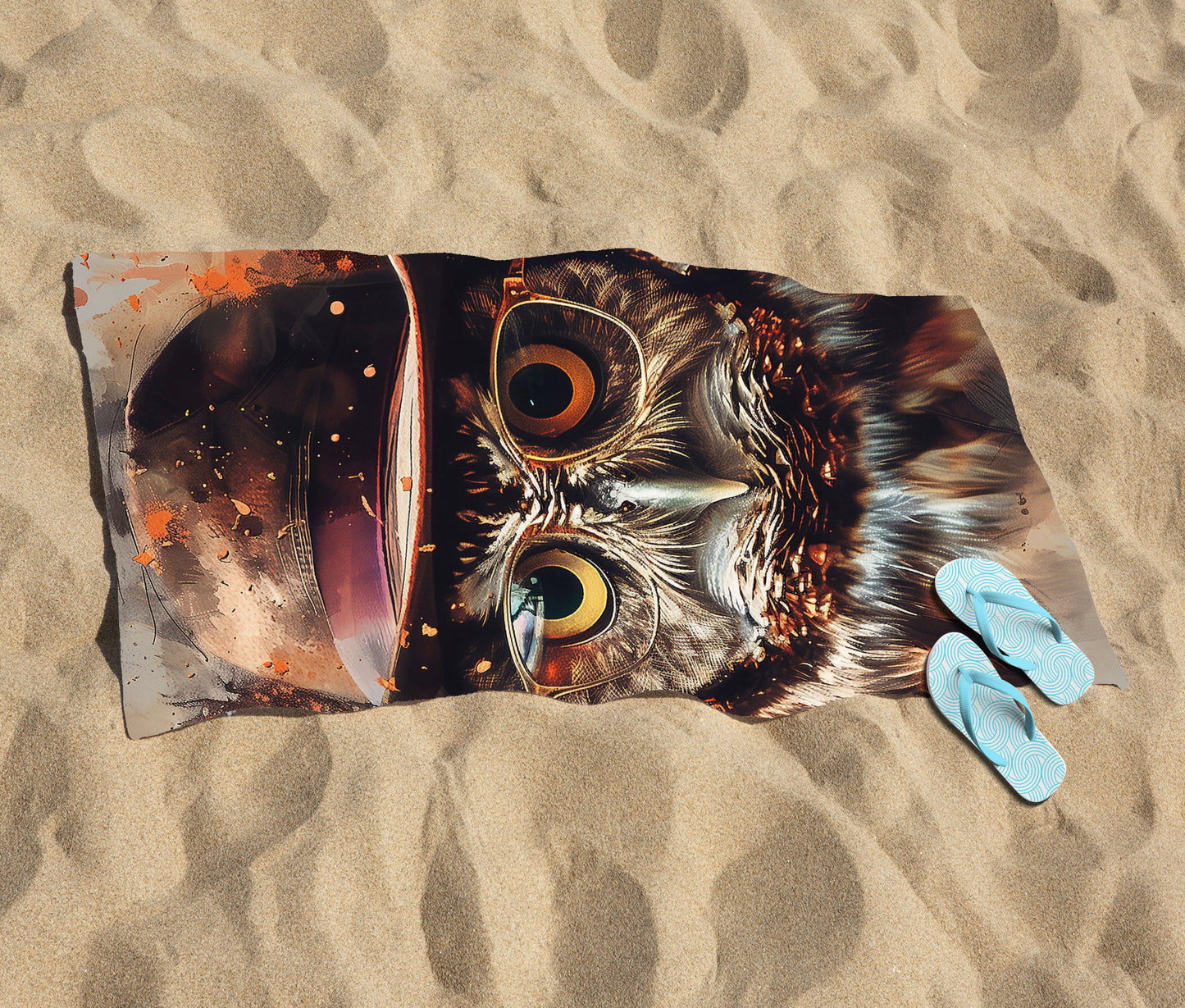 Owl With Hat And Glasses Beach Towel
