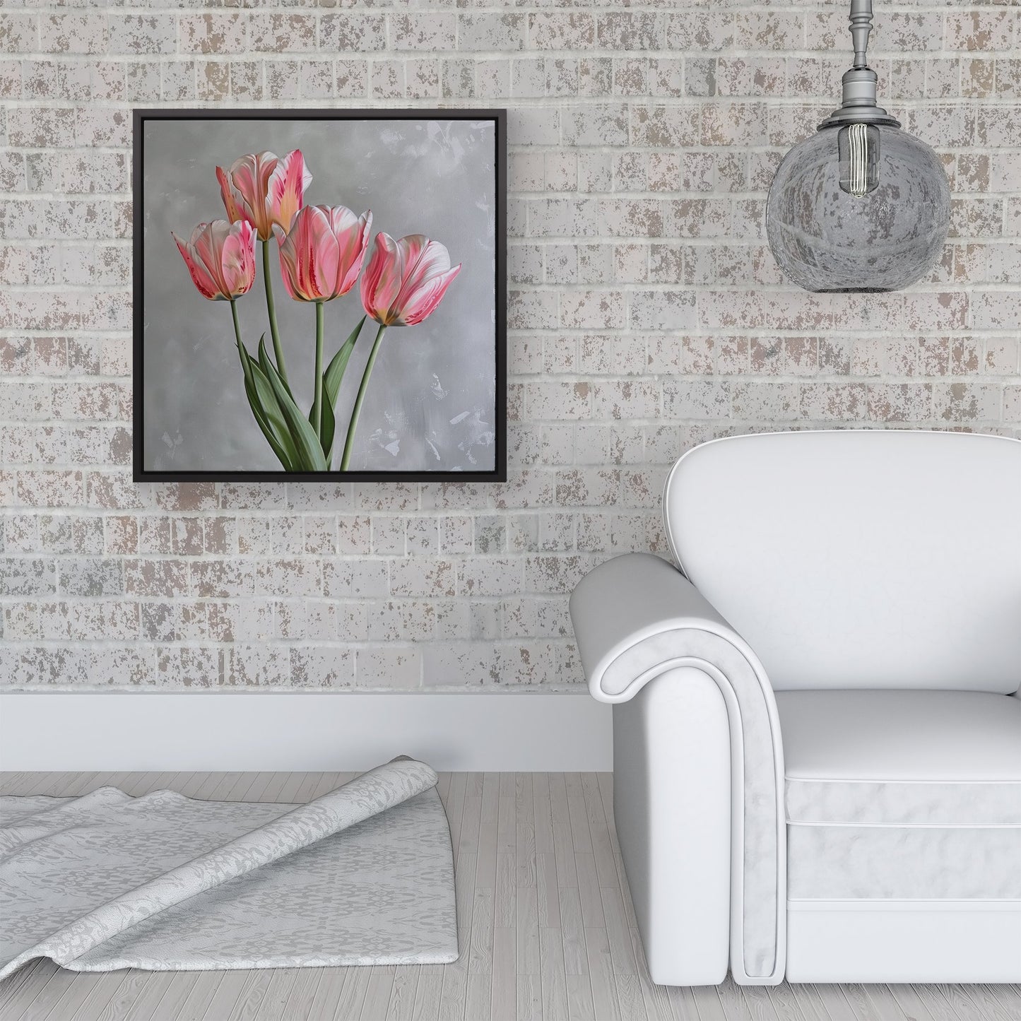 Painted Pink Tulips Framed Canvas