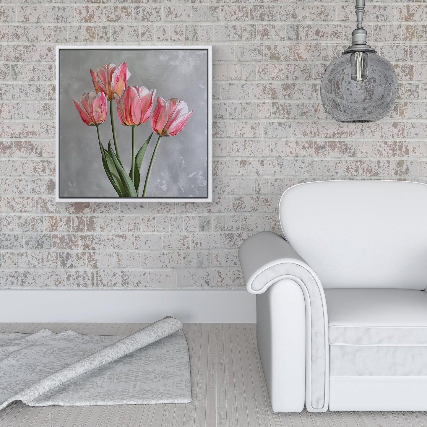 Painted Pink Tulips Framed Canvas