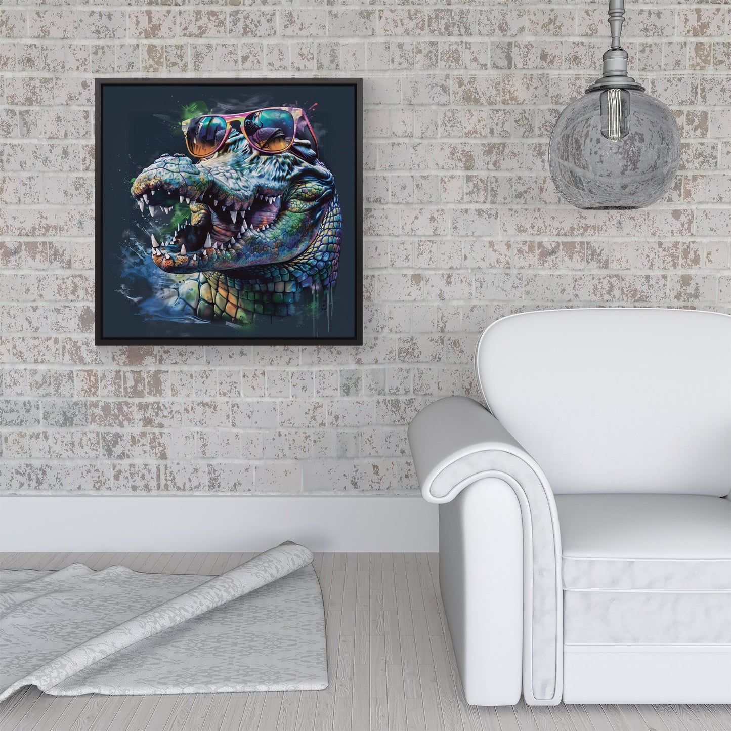 Crocodile In Glasses Splashart Framed Canvas
