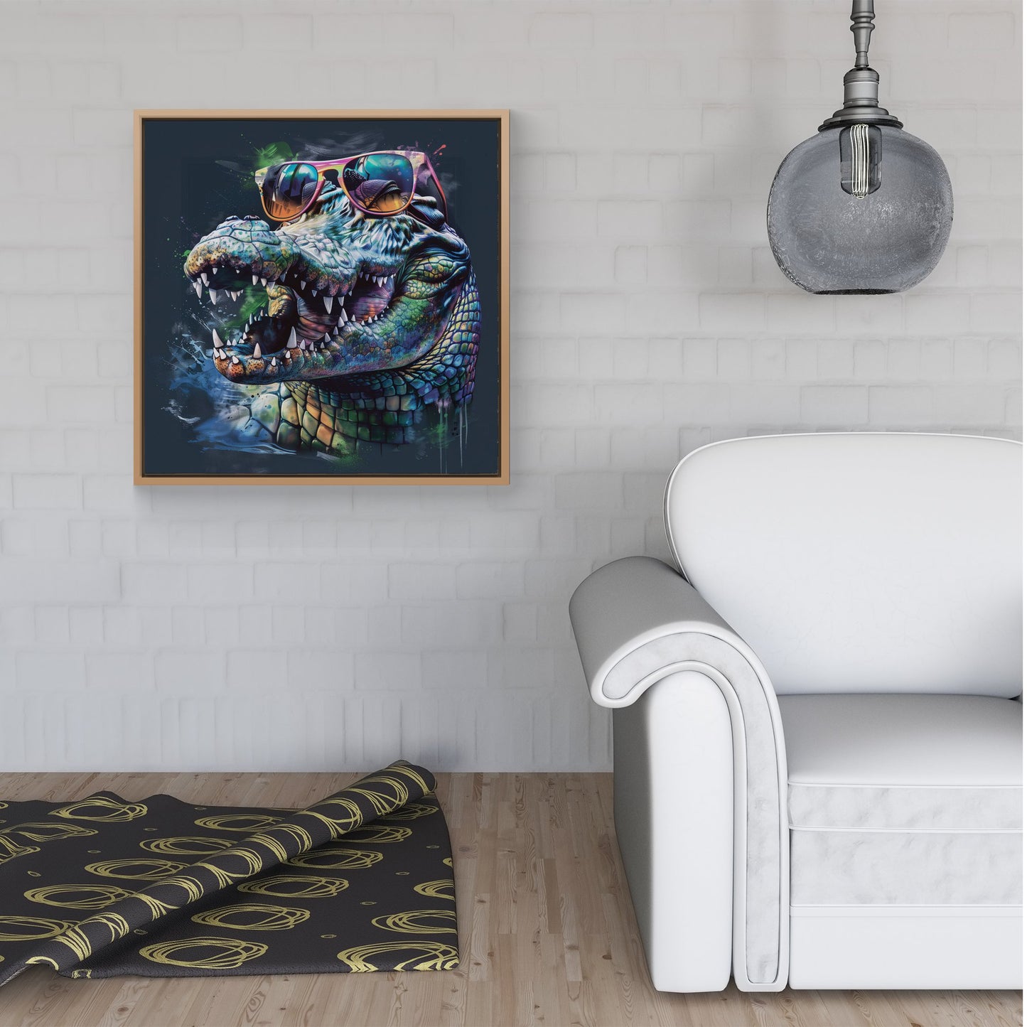 Crocodile In Glasses Splashart Framed Canvas