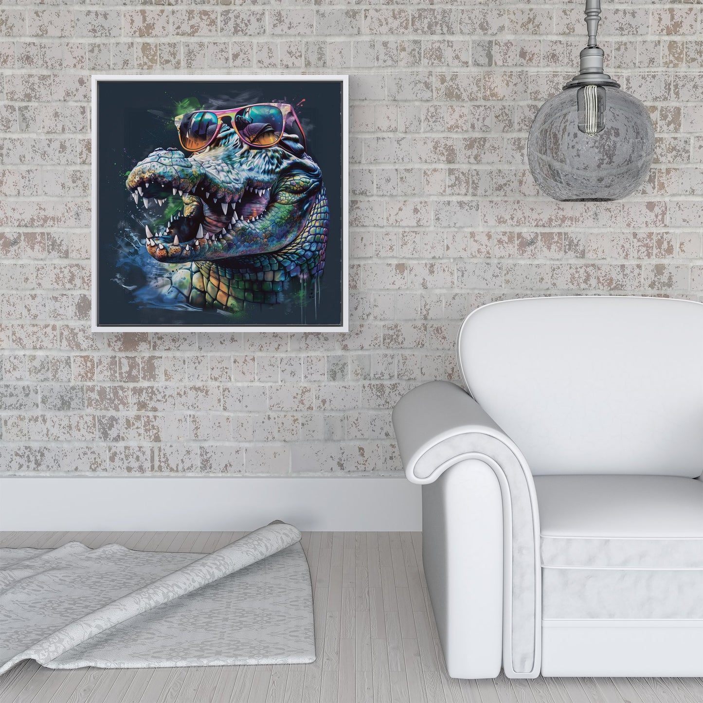 Crocodile In Glasses Splashart Framed Canvas