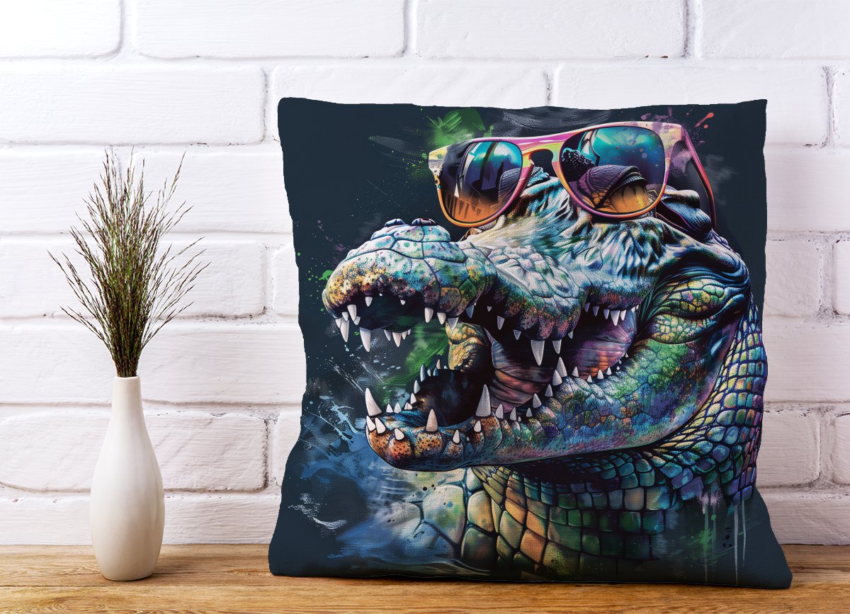 Crocodile In Glasses Splashart Cushions