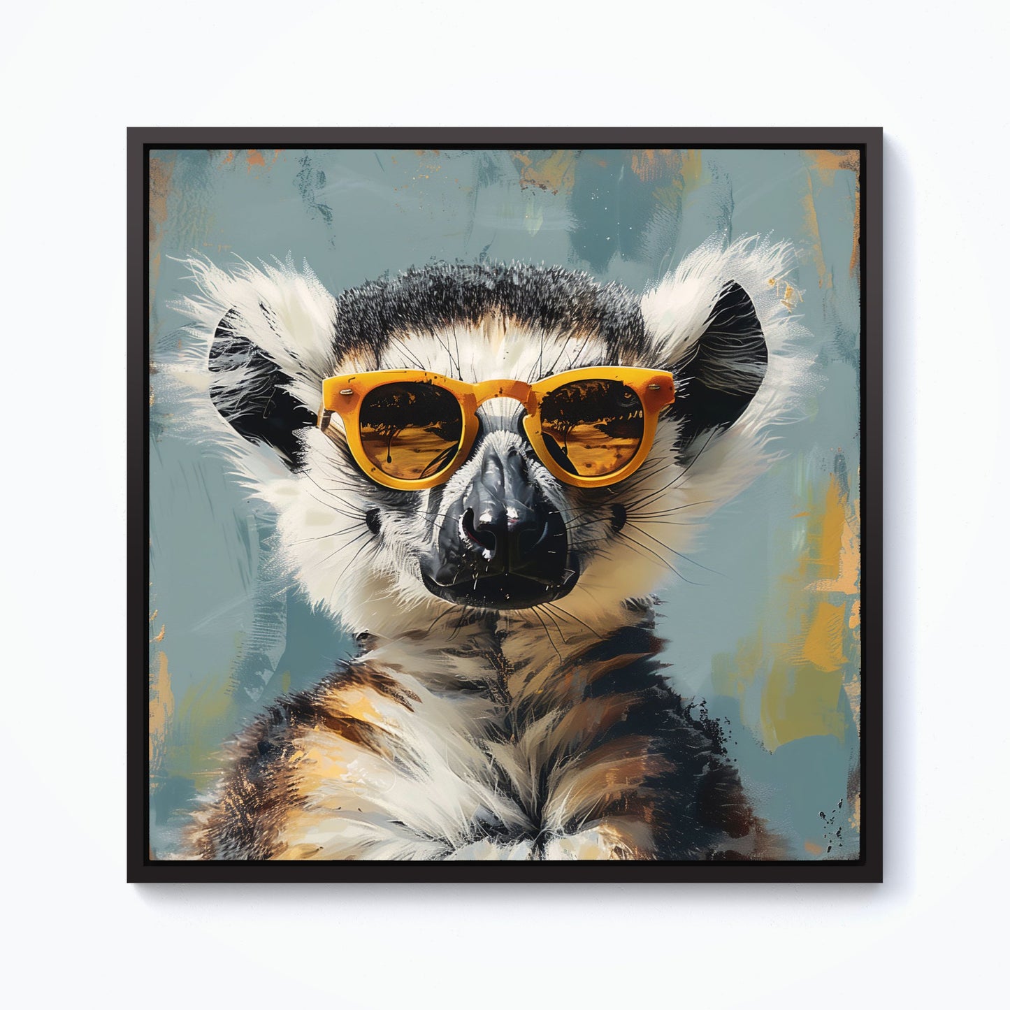 Lemur In Glasses Framed Canvas