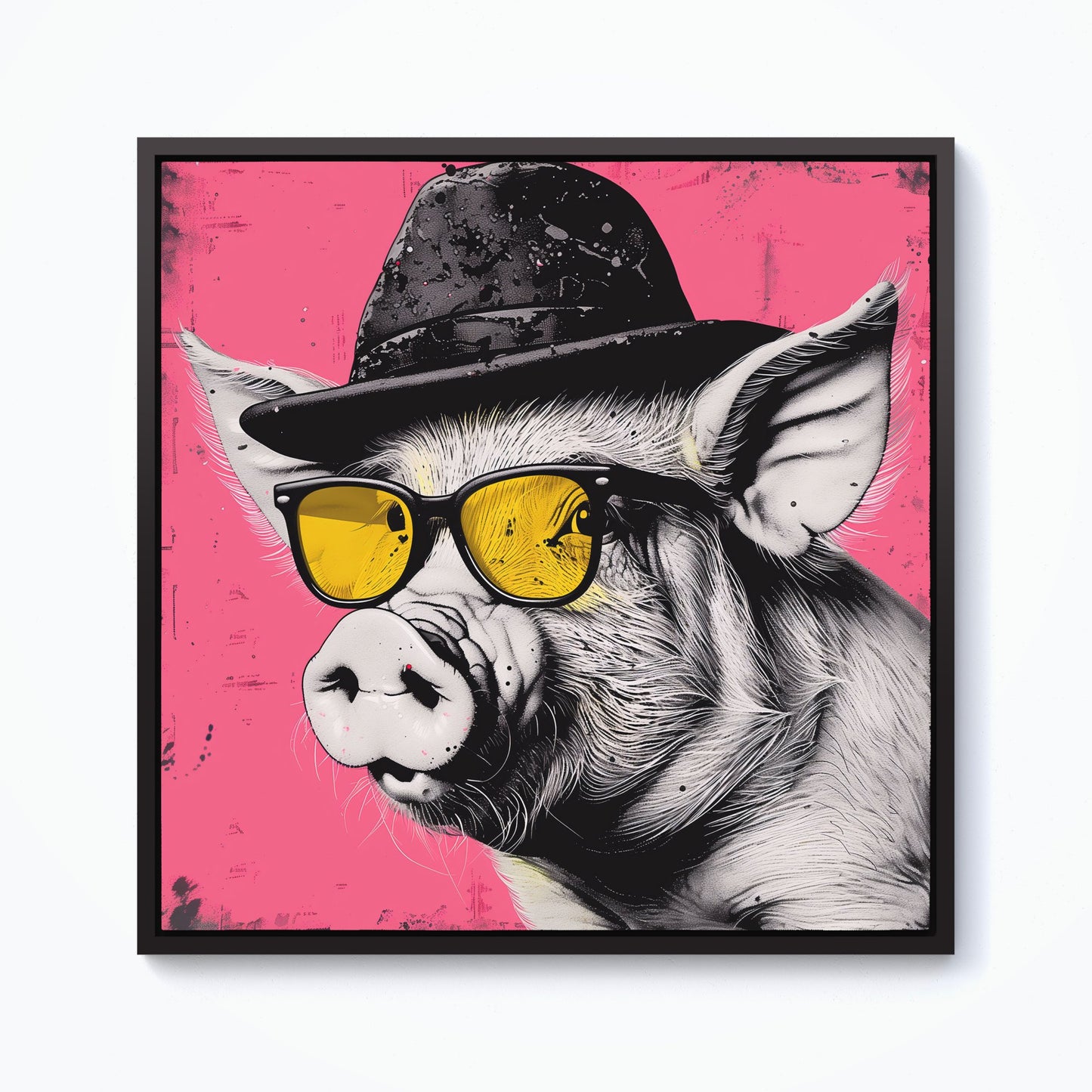 Pig In A Hat And Glasses Framed Canvas