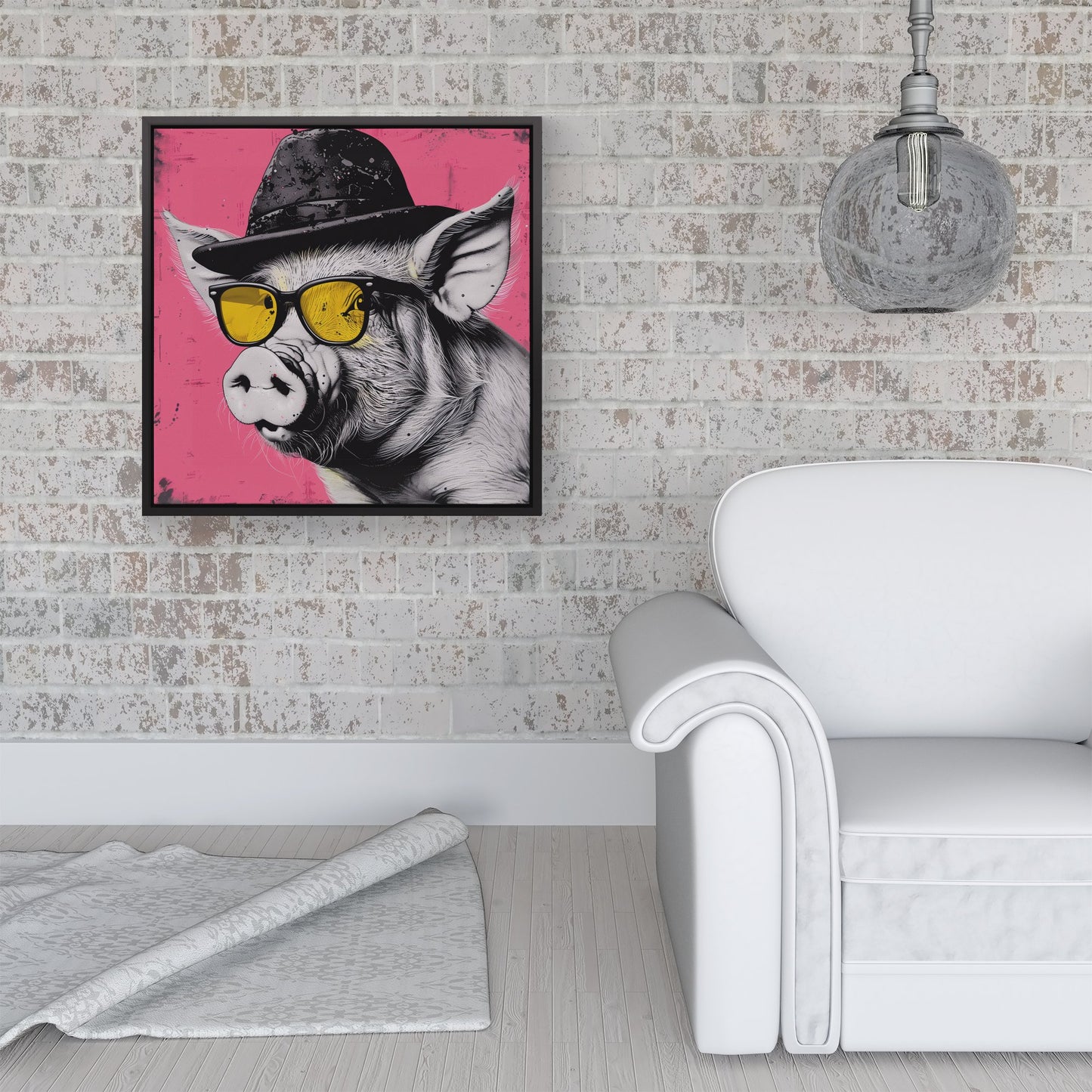 Pig In A Hat And Glasses Framed Canvas
