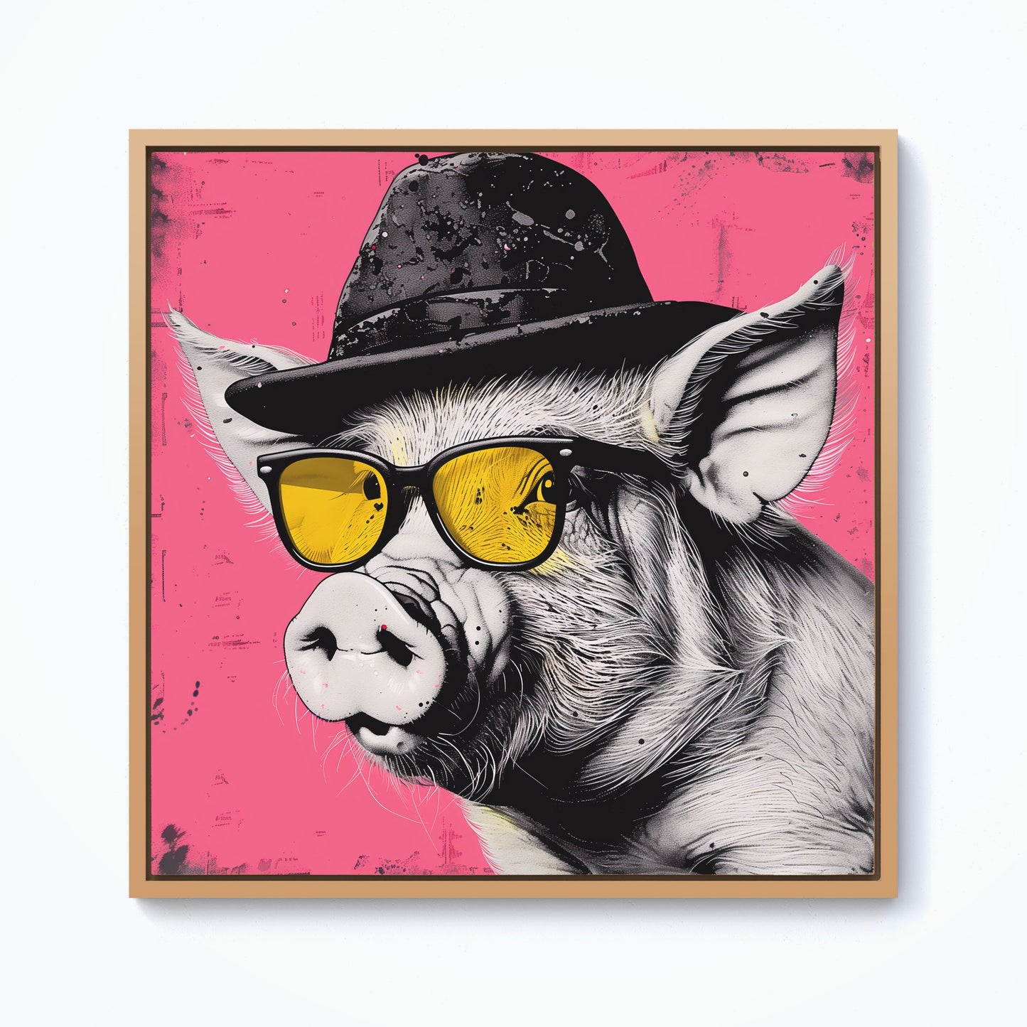 Pig In A Hat And Glasses Framed Canvas