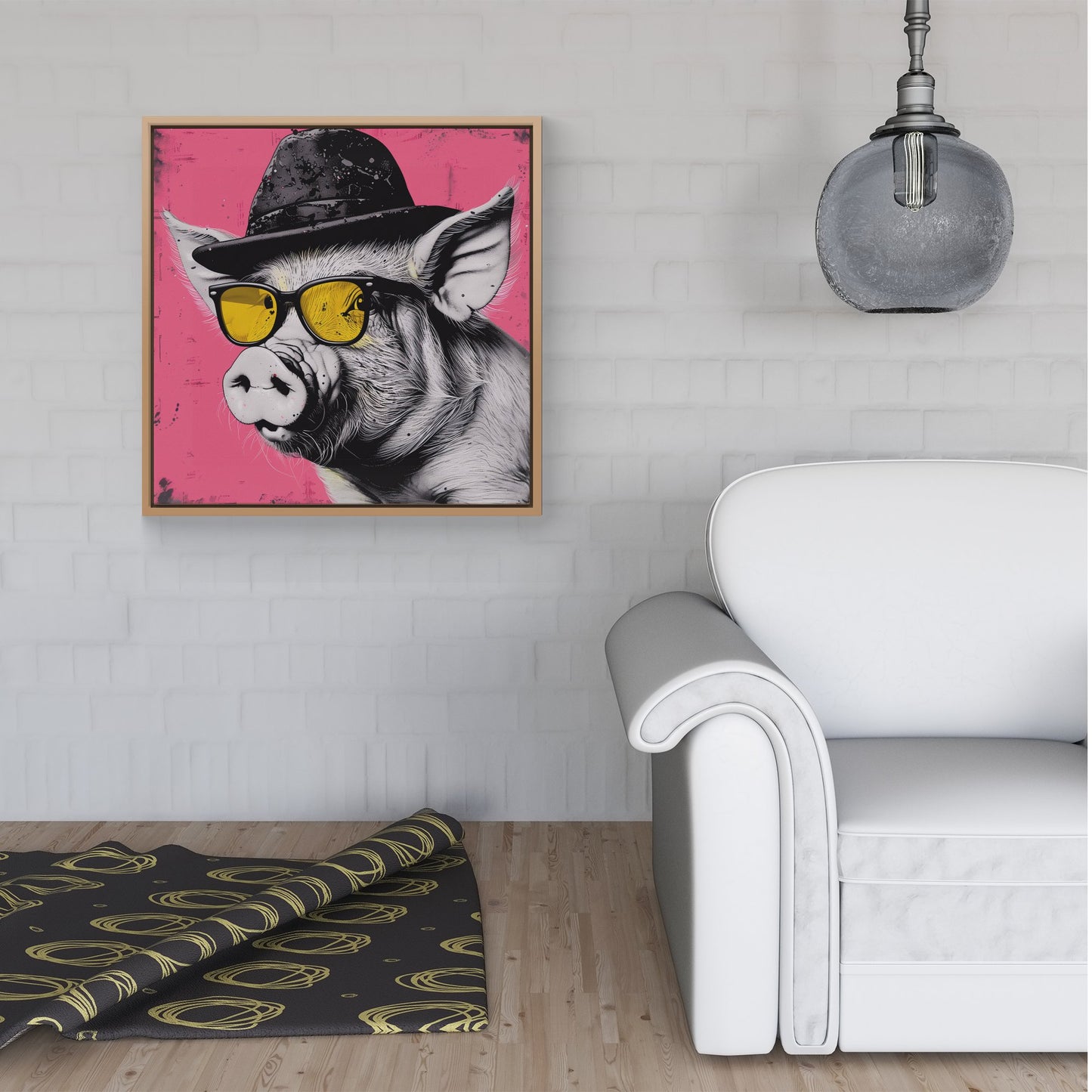 Pig In A Hat And Glasses Framed Canvas