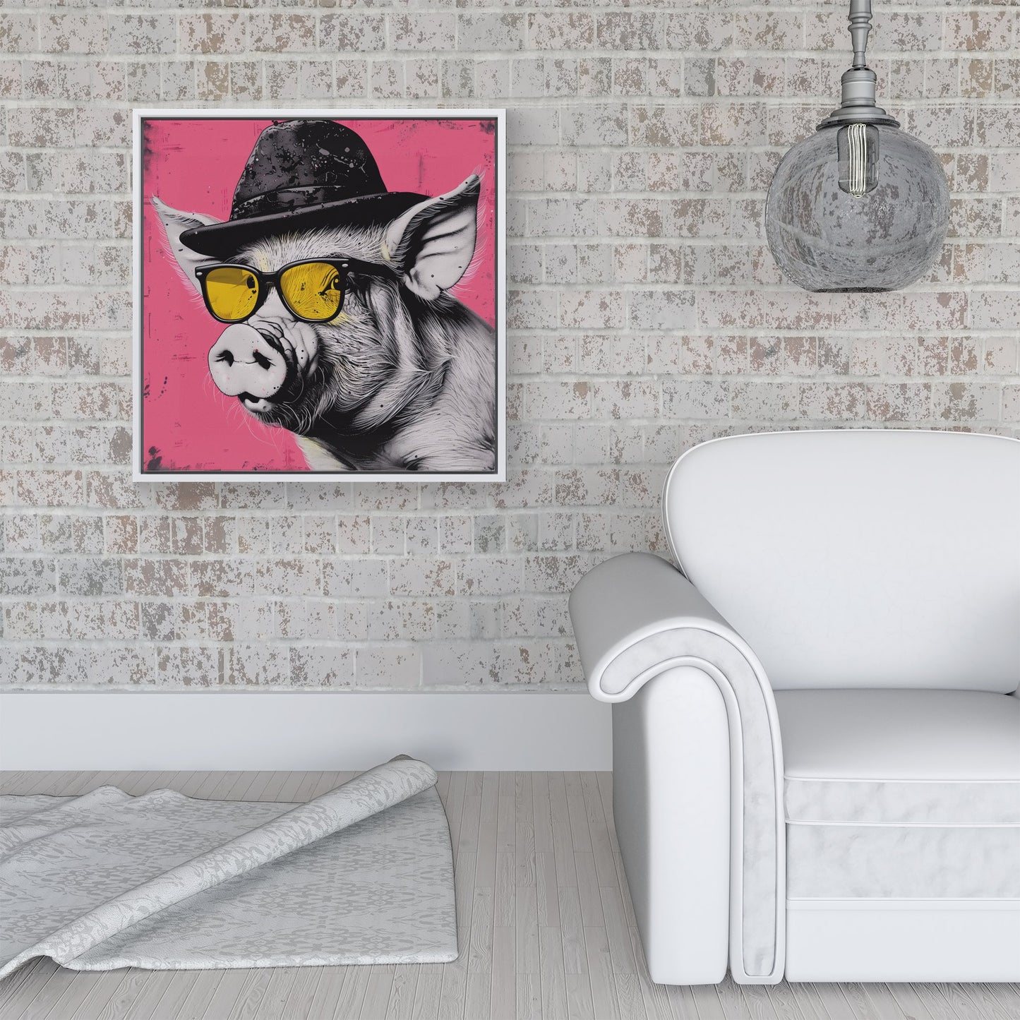 Pig In A Hat And Glasses Framed Canvas
