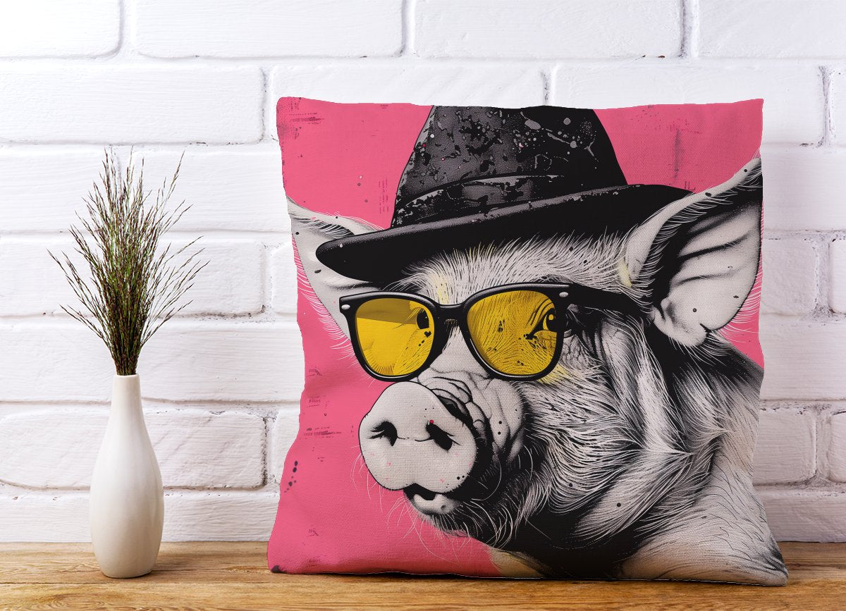 Pig In A Hat And Glasses Cushions