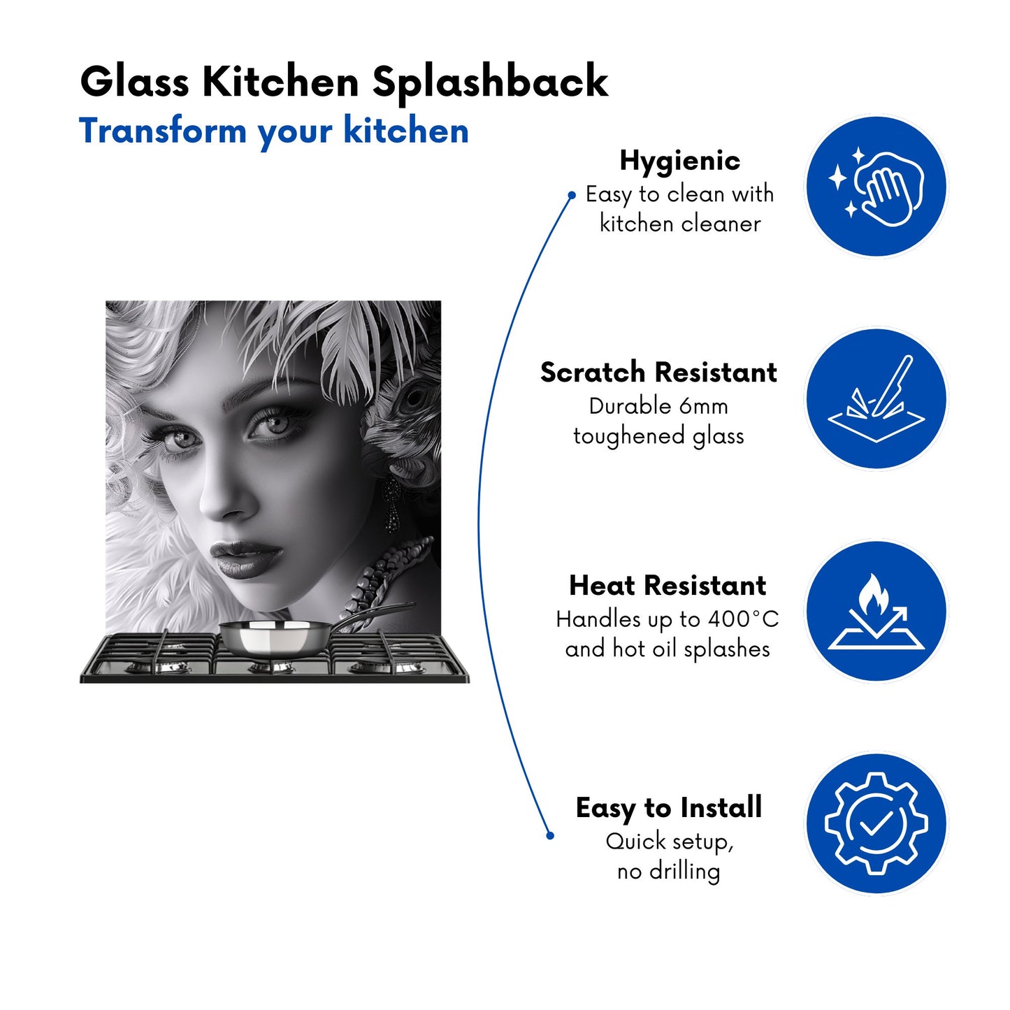 Glamorous Monochrome Diva Kitchen Splashback