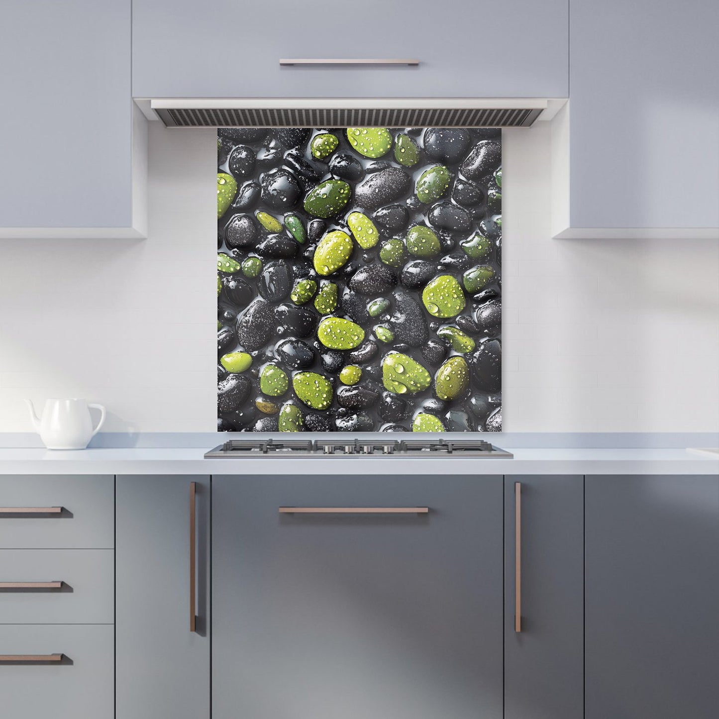 Emerald and Onyx Pebble Design Kitchen Splashback