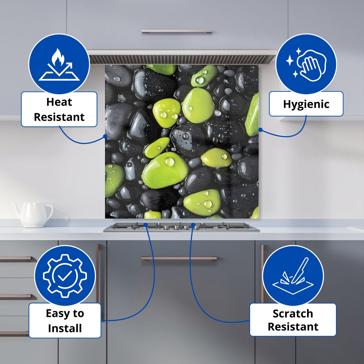 Lime and Charcoal Pebble Harmony Kitchen Splashback