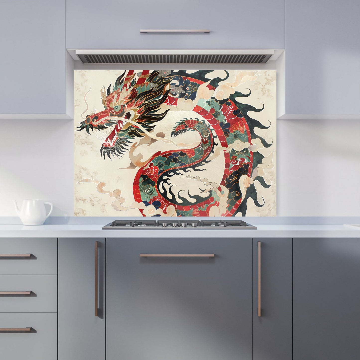 Majestic Chinese Dragon Swirl Kitchen Splashback