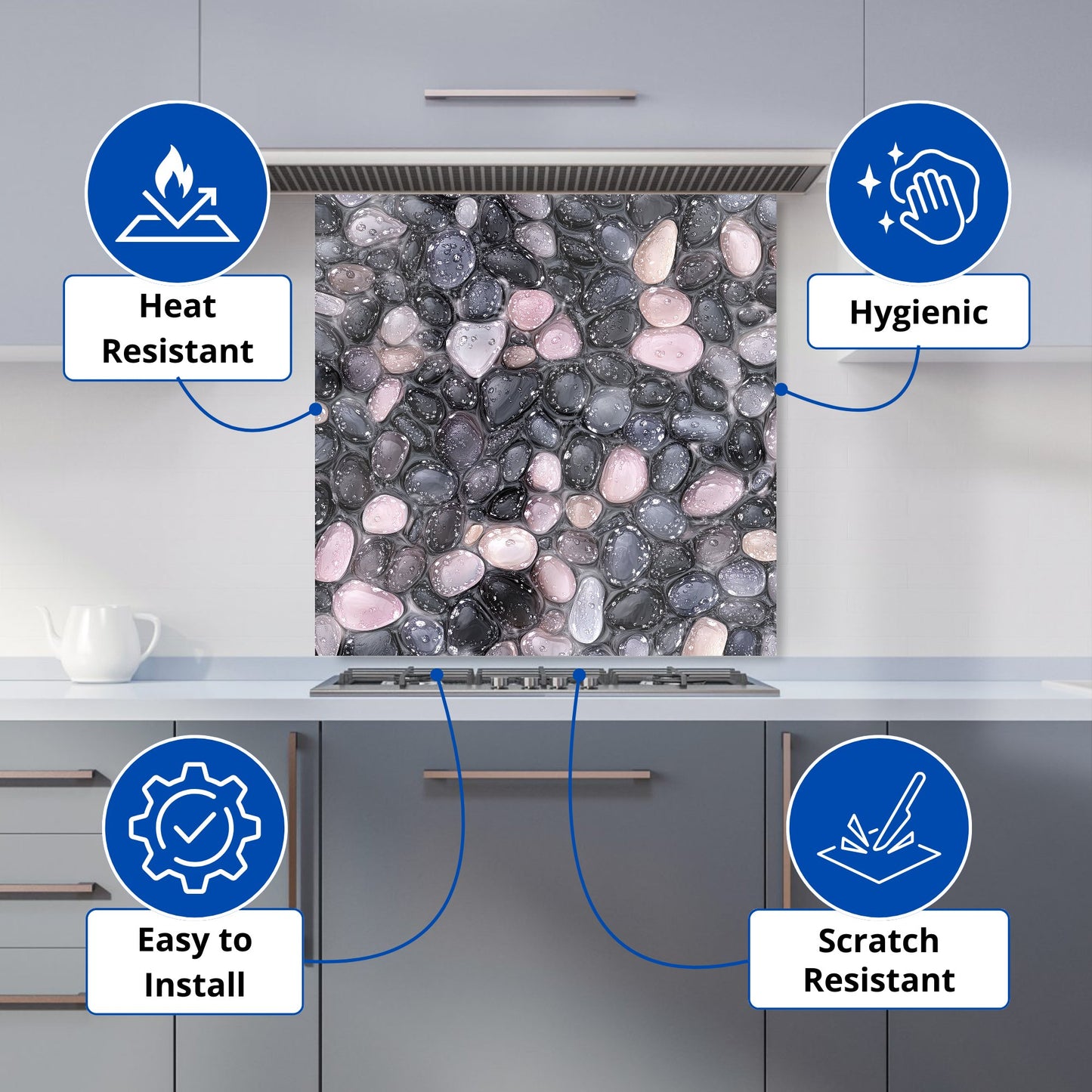 Glossy Pebbles in Soft Hues Kitchen Splashback