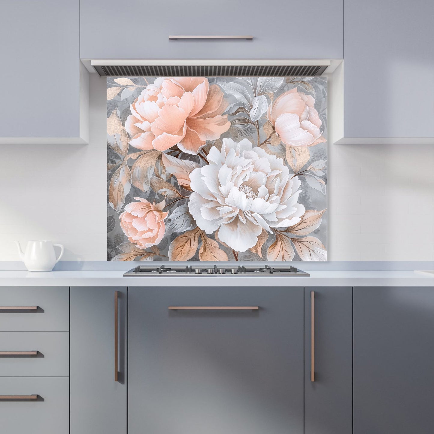 Blush Blossoms on Silver Kitchen Splashback