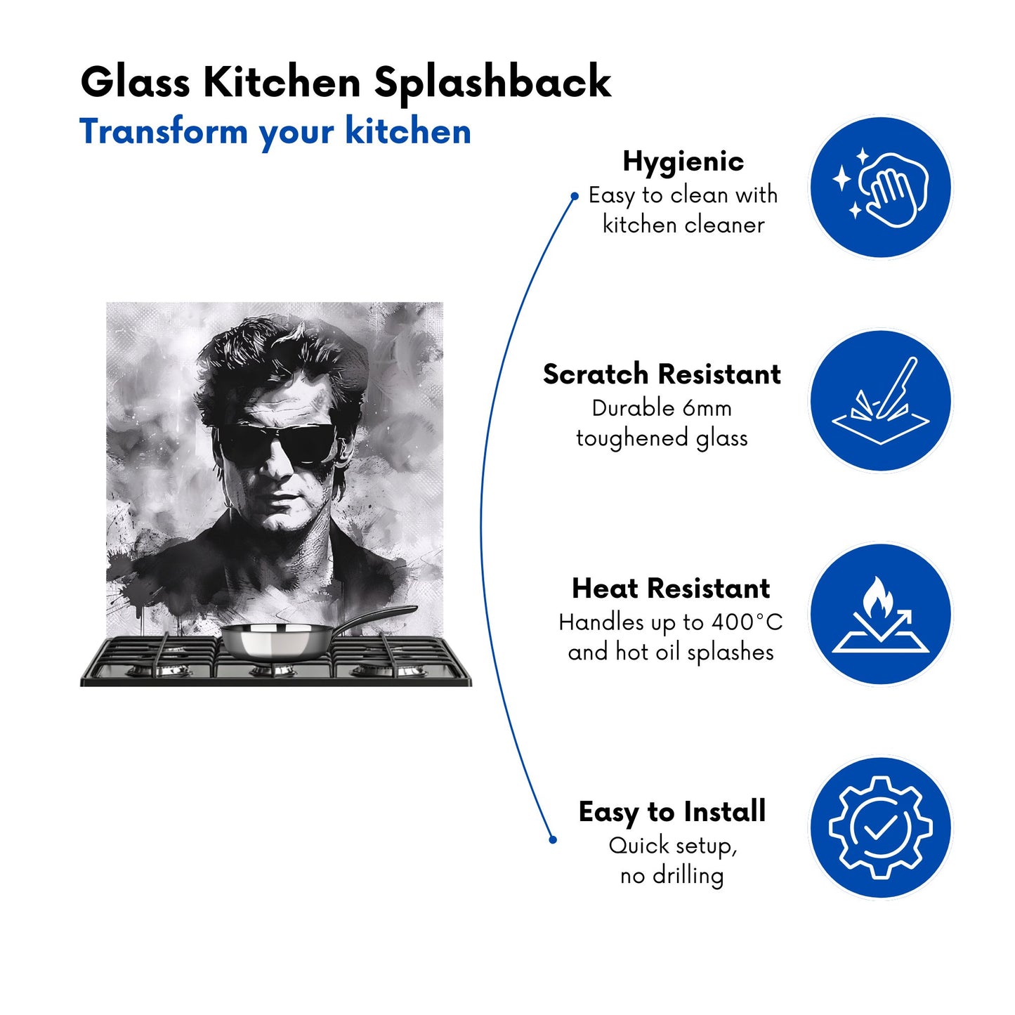 Cool Icon in Monochrome Kitchen Splashback