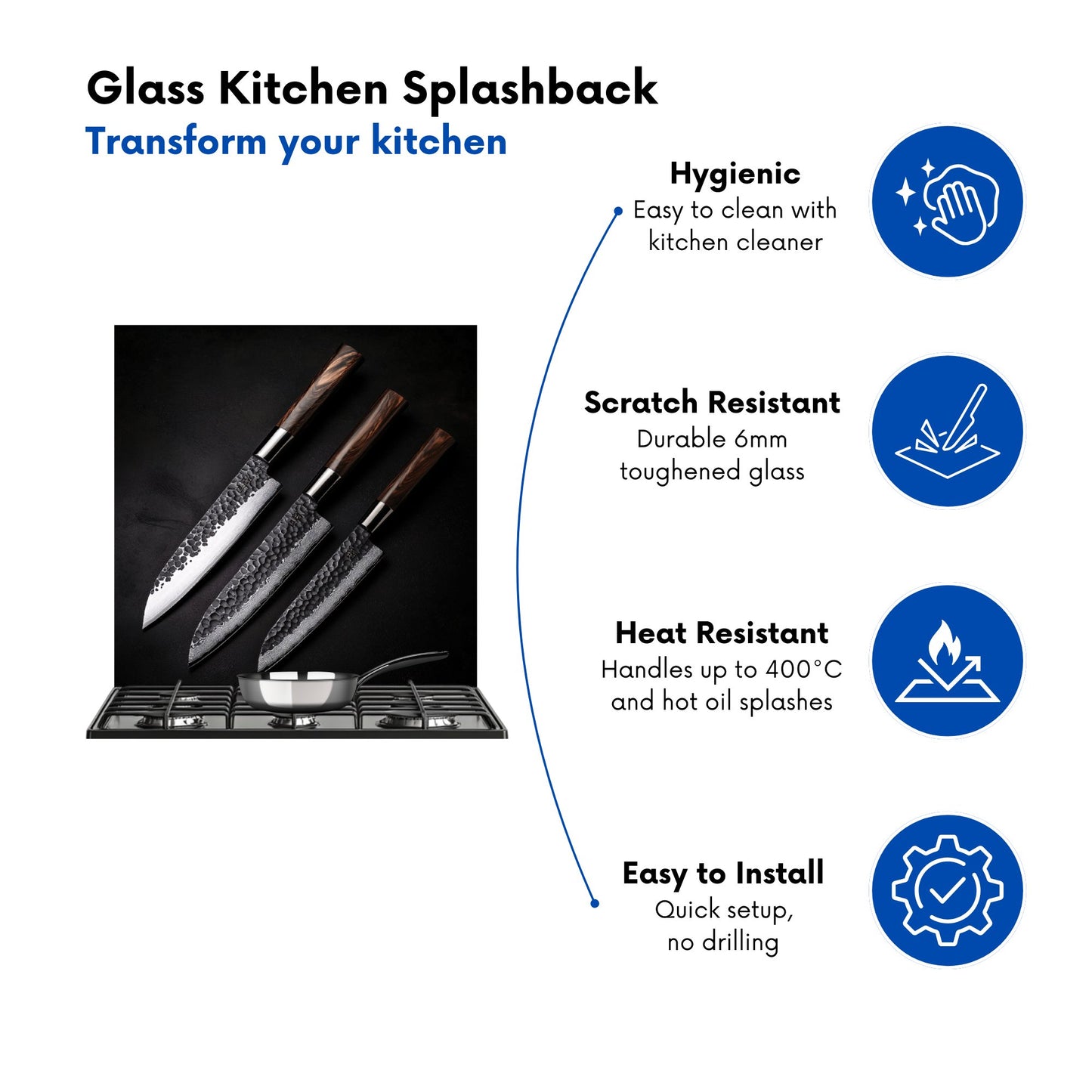 Elegant Trio of Chef's Blades Kitchen Splashback