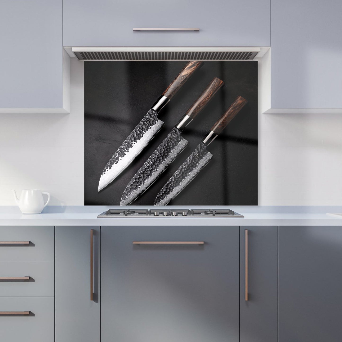 Elegant Trio of Chef's Blades Kitchen Splashback