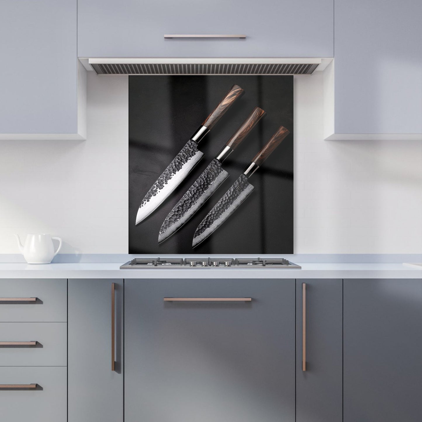 Elegant Trio of Chef's Blades Kitchen Splashback