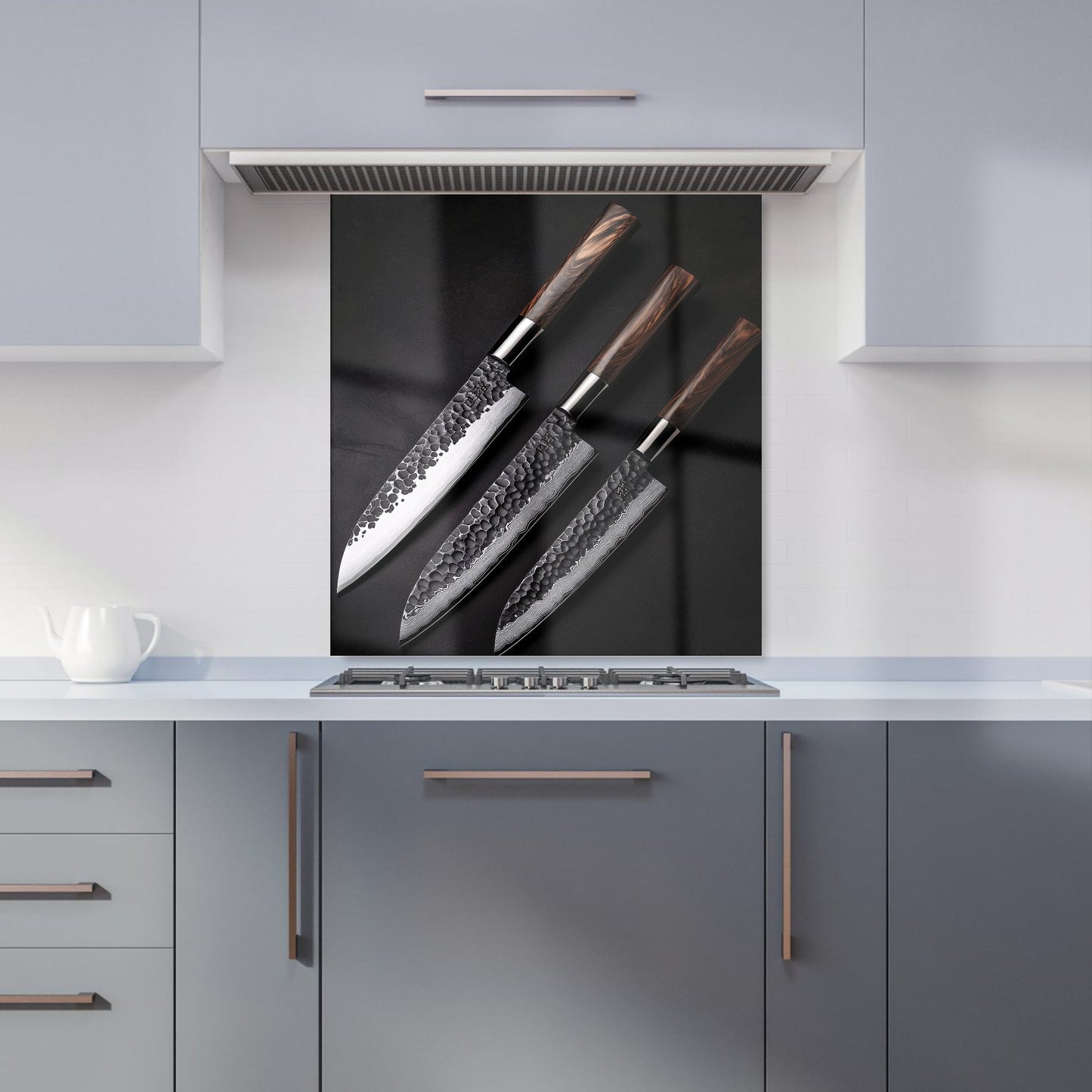 Elegant Trio of Chef's Blades Kitchen Splashback