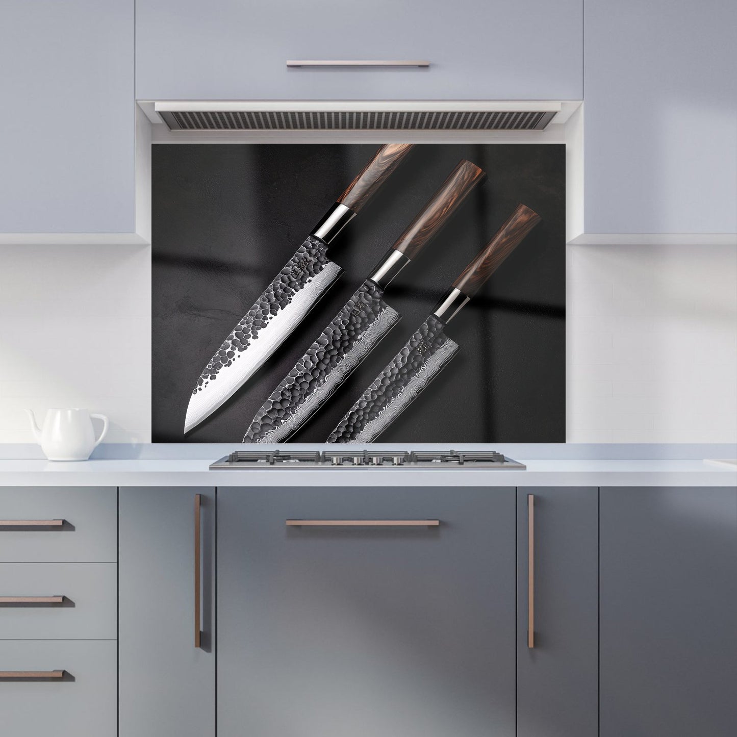 Elegant Trio of Chef's Blades Kitchen Splashback