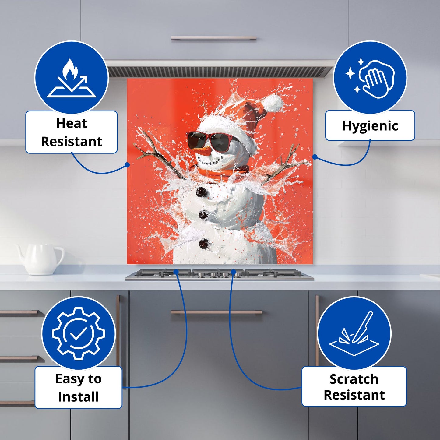 Cool Snowman in Winter Splash Kitchen Splashback
