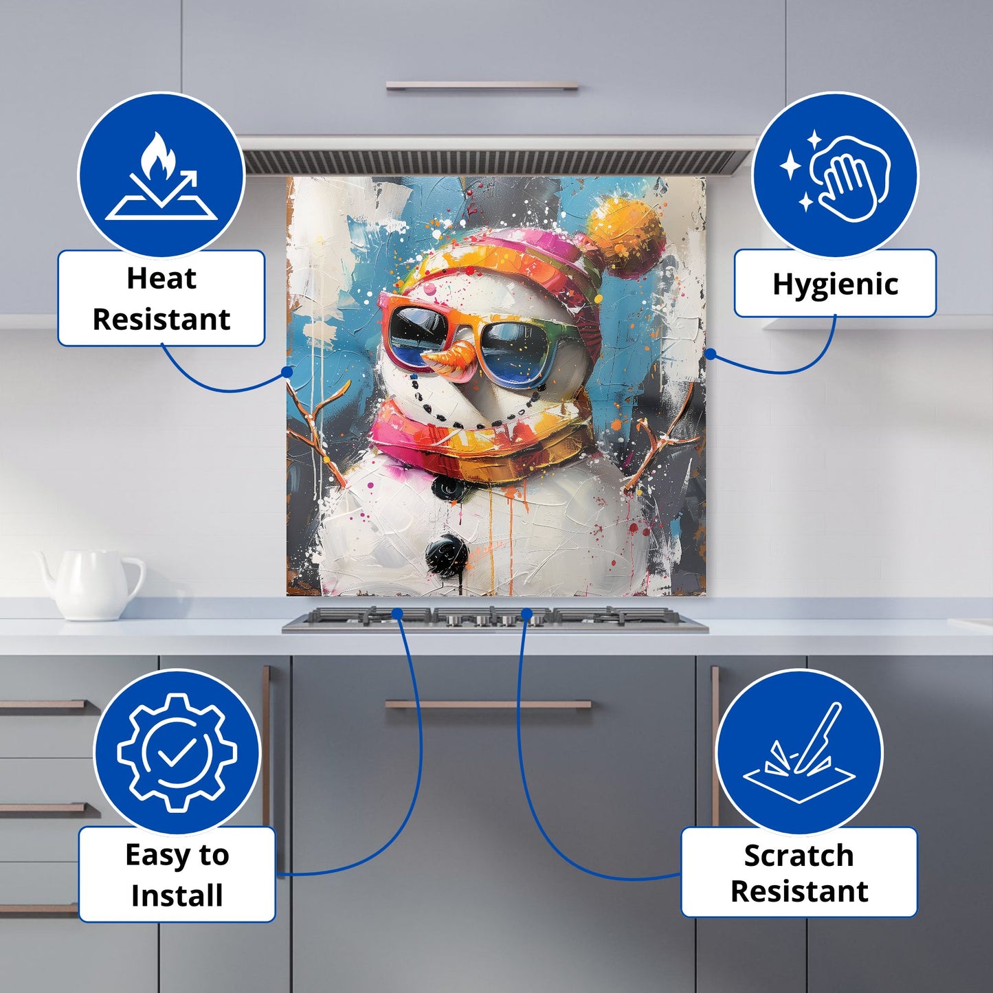 Vibrant Snowman with Style Kitchen Splashback