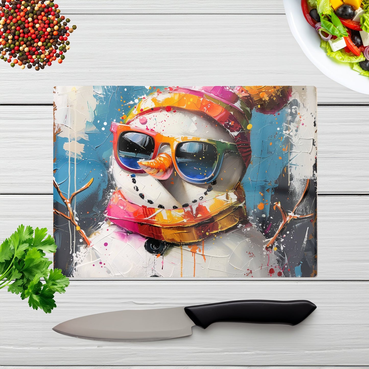 Vibrant Snowman With Style Chopping Board