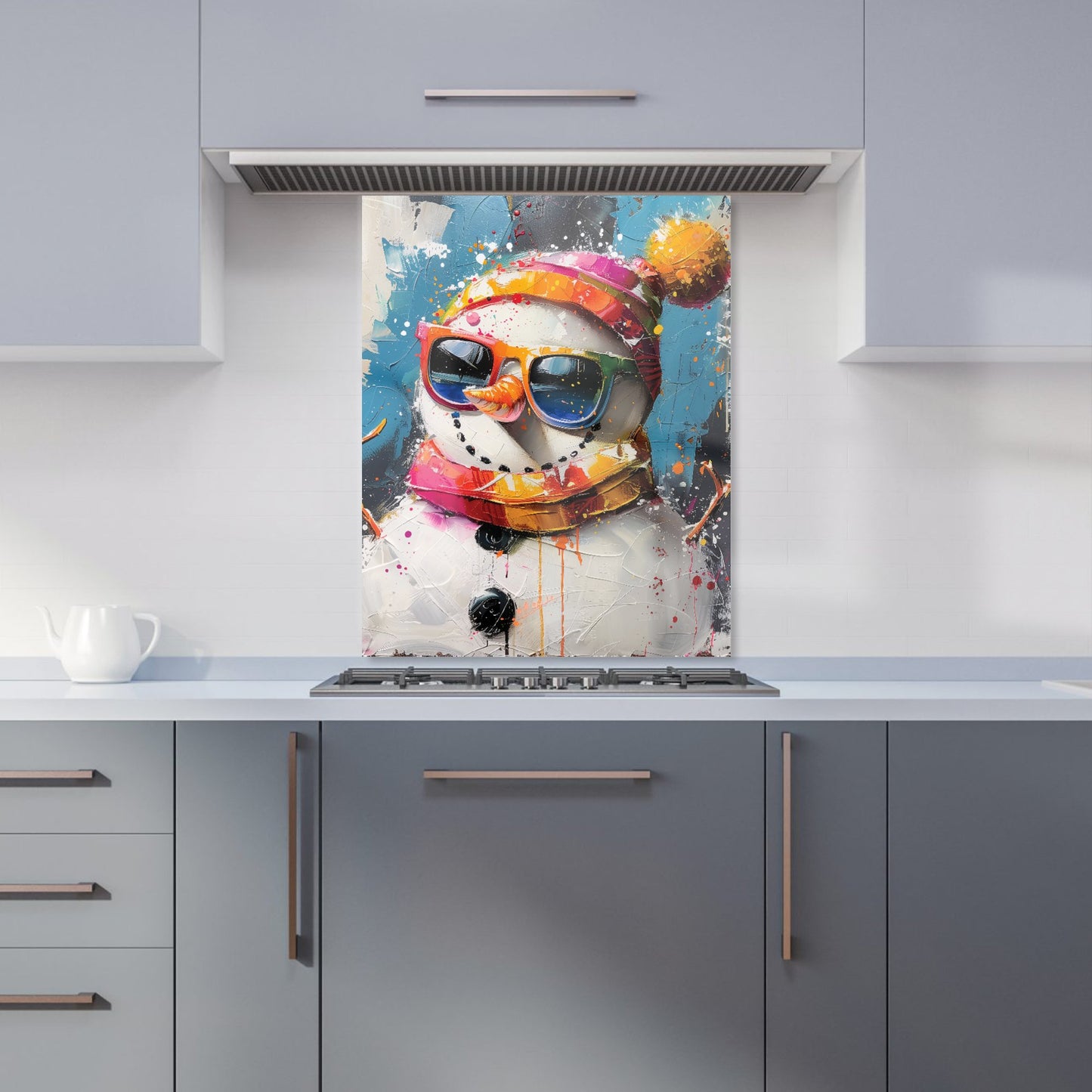 Vibrant Snowman with Style Kitchen Splashback